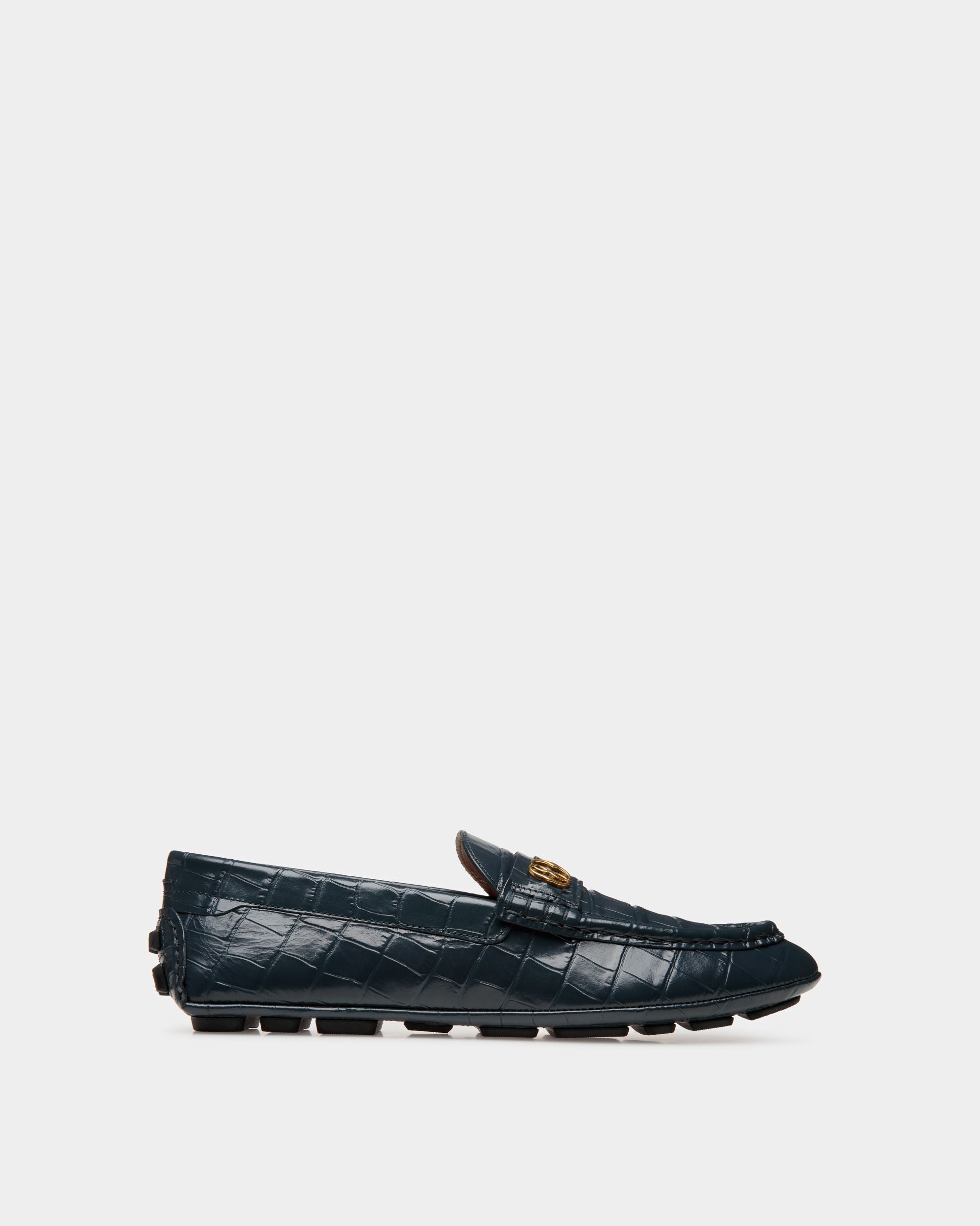 Bally Global - Kerbs Drivers in Dark Blue Crocodile Print Leather - Blue