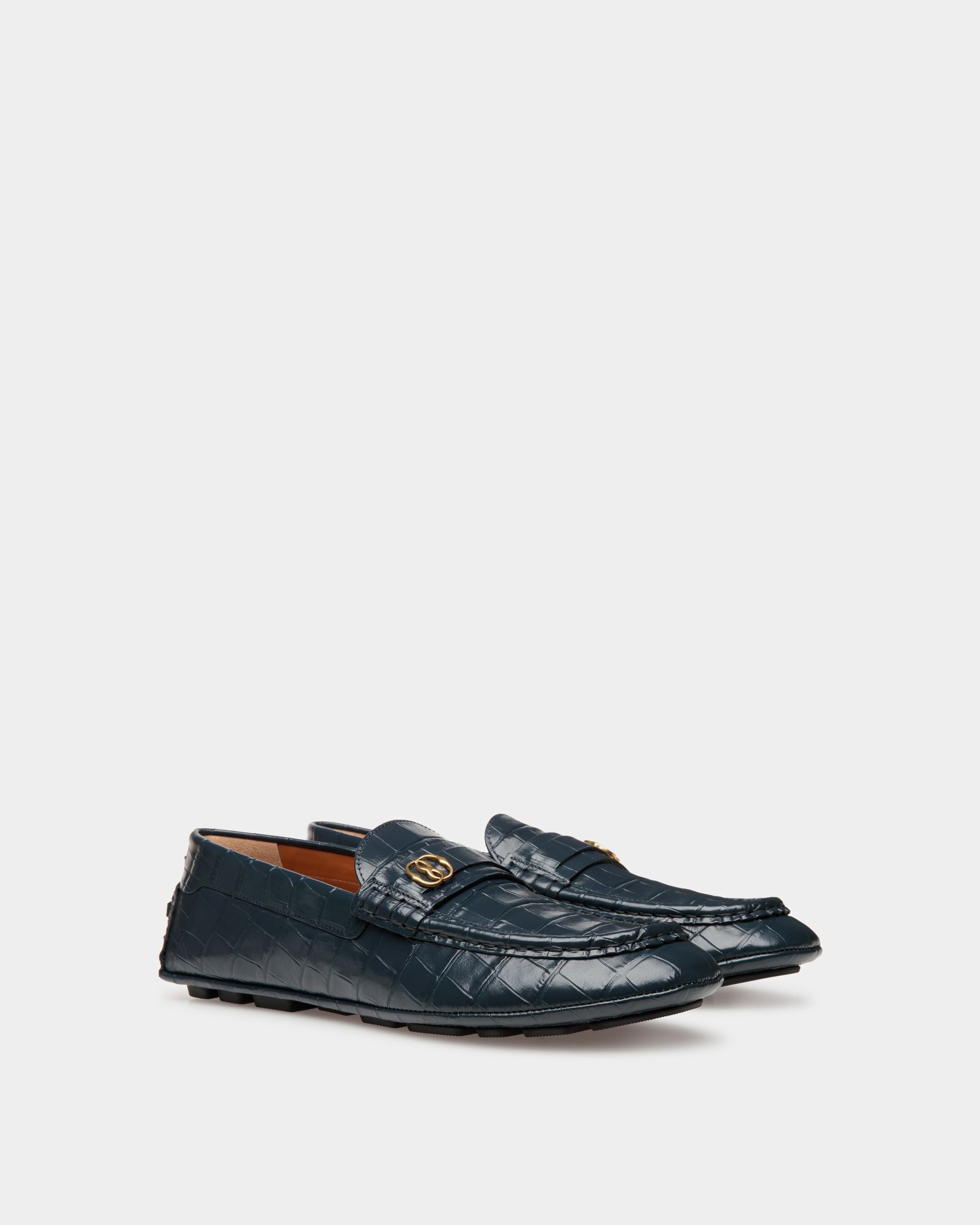 Bally Global - Kerbs Drivers in Dark Blue Crocodile Print Leather - Blue