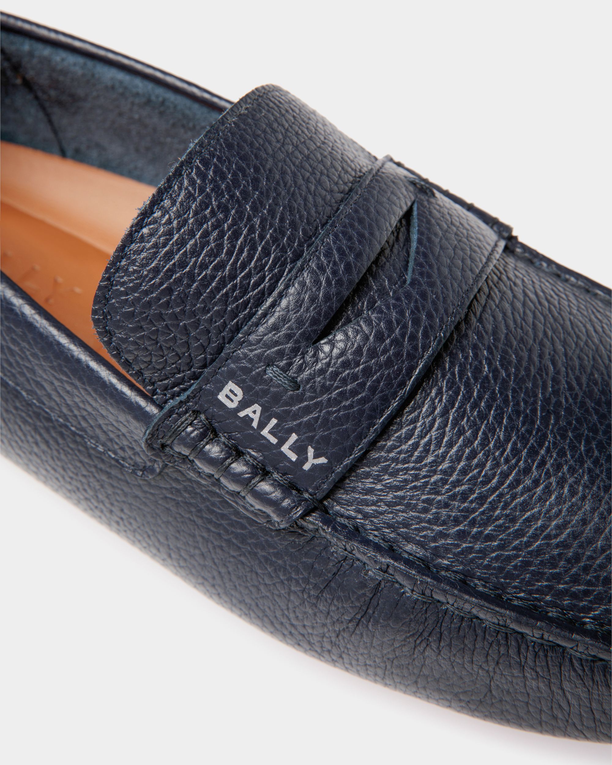 Bally Global - Chaussure Driver Pilot En Cuir Grainé Navy Blue - Bleu