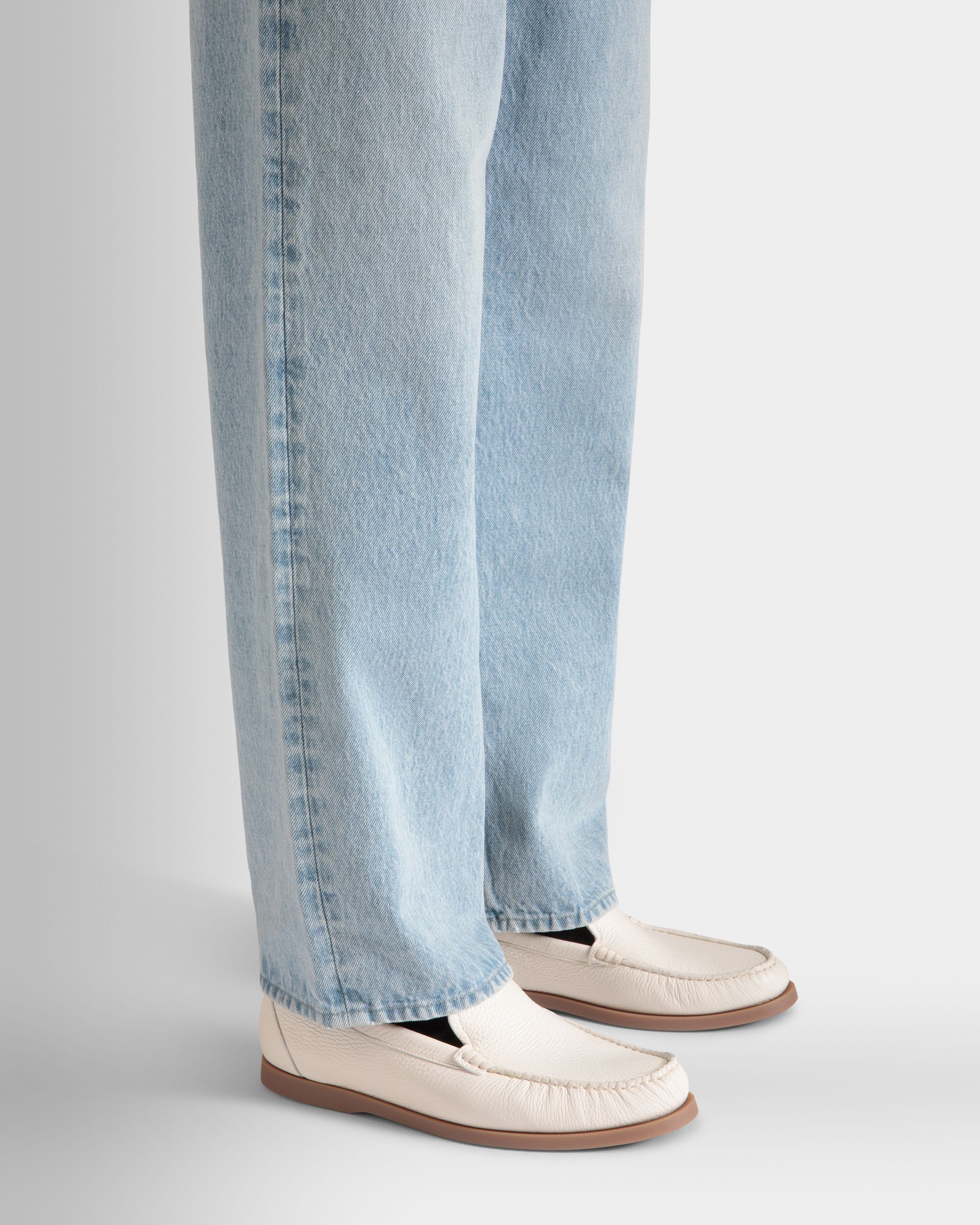 Bally Global - Mocassin Nelson En Cuir De Cerf Ivoire - Blanc