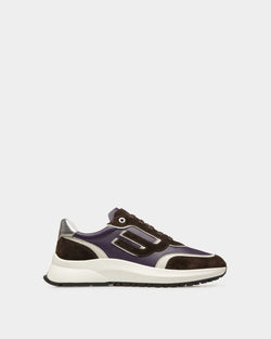 Outline Sneaker in Purple Leather and Brown Suede