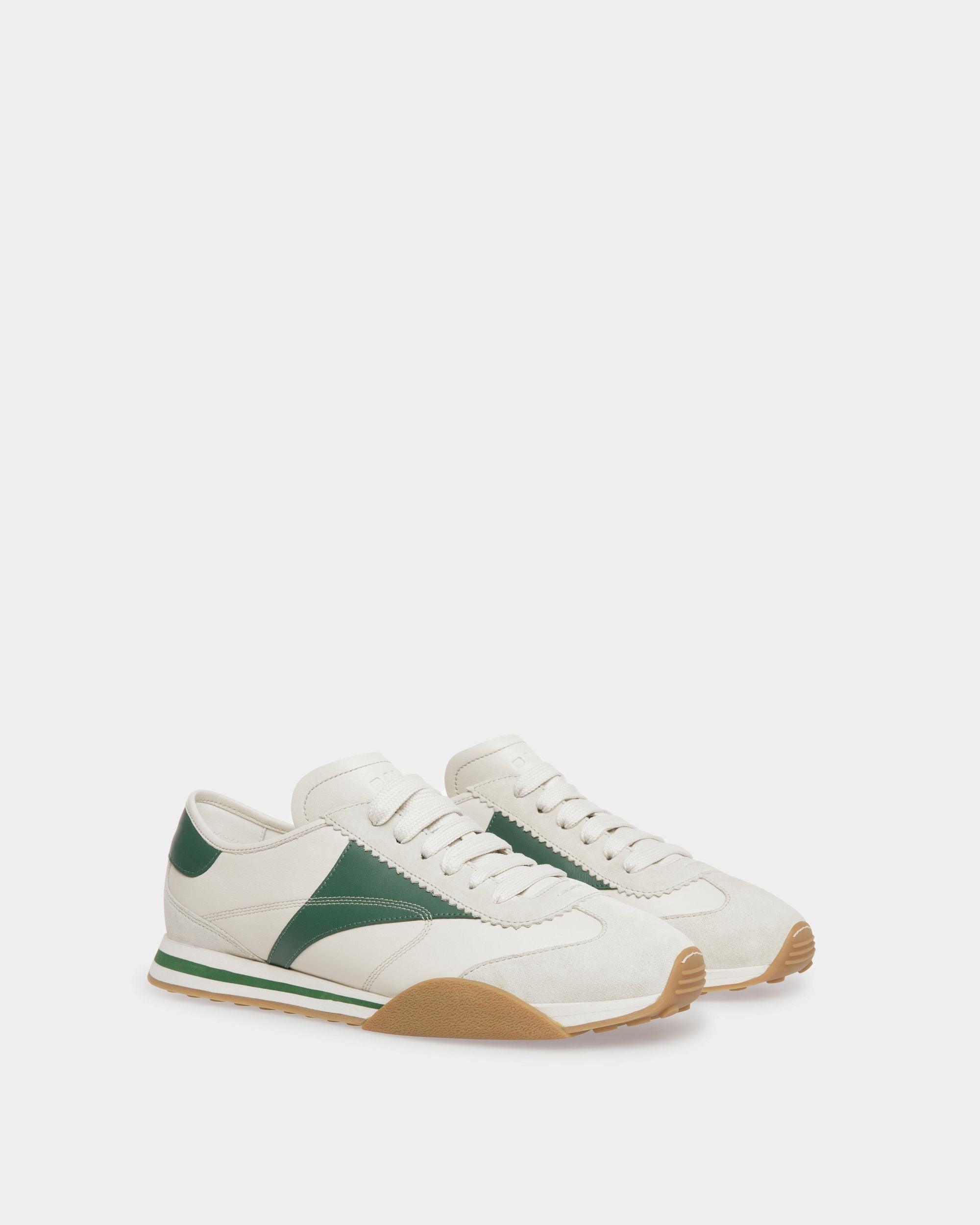 Bally Global - Sussex Sneakers In Dusty White And Kelly Green Leather - White