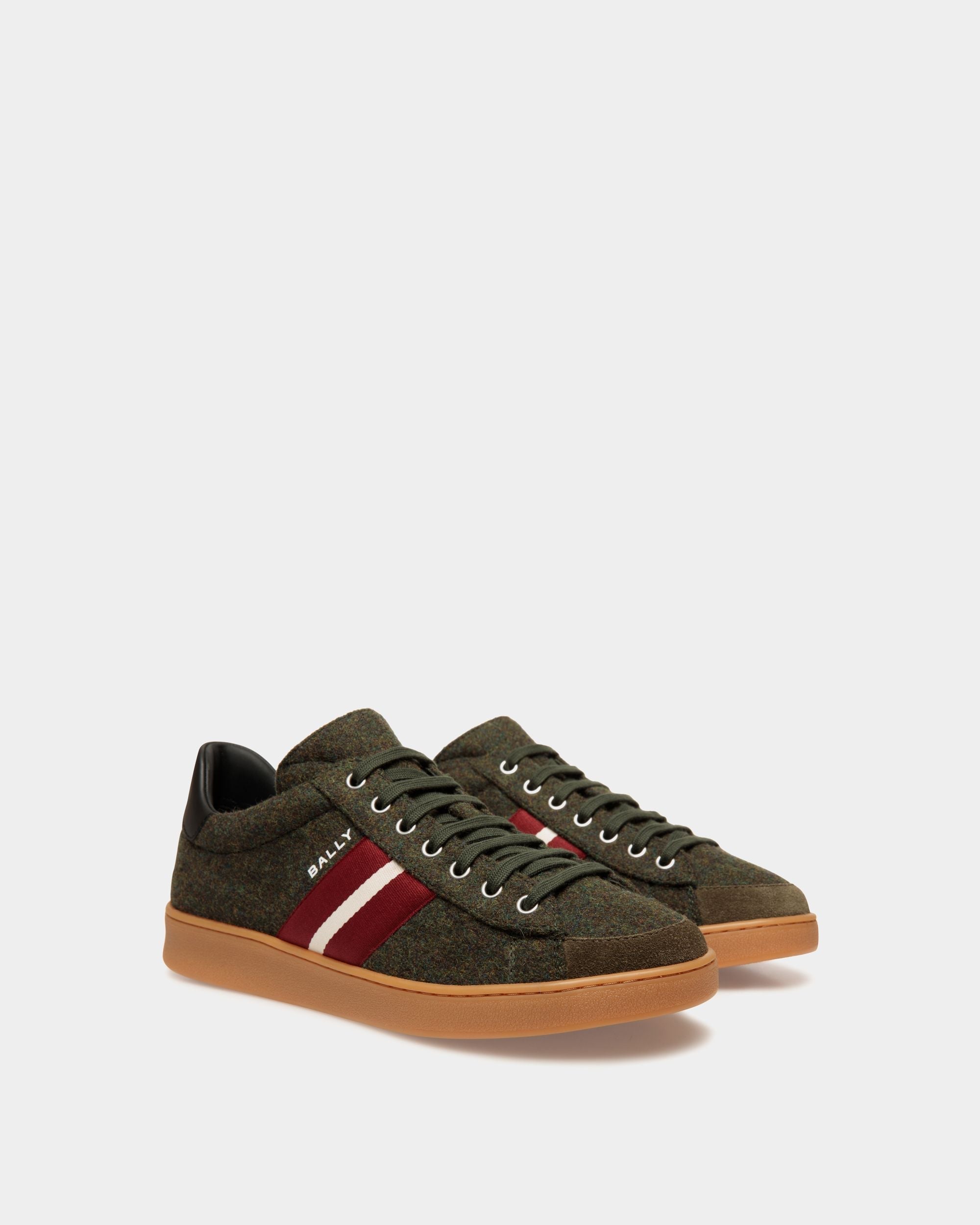 Bally Global - Tennis Sneaker In Sage Green and Black Wool Fabric and Leather - Green