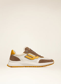 Demmy Zapatillas En Malla Y Piel De Color Marrón Topo Y Blanco