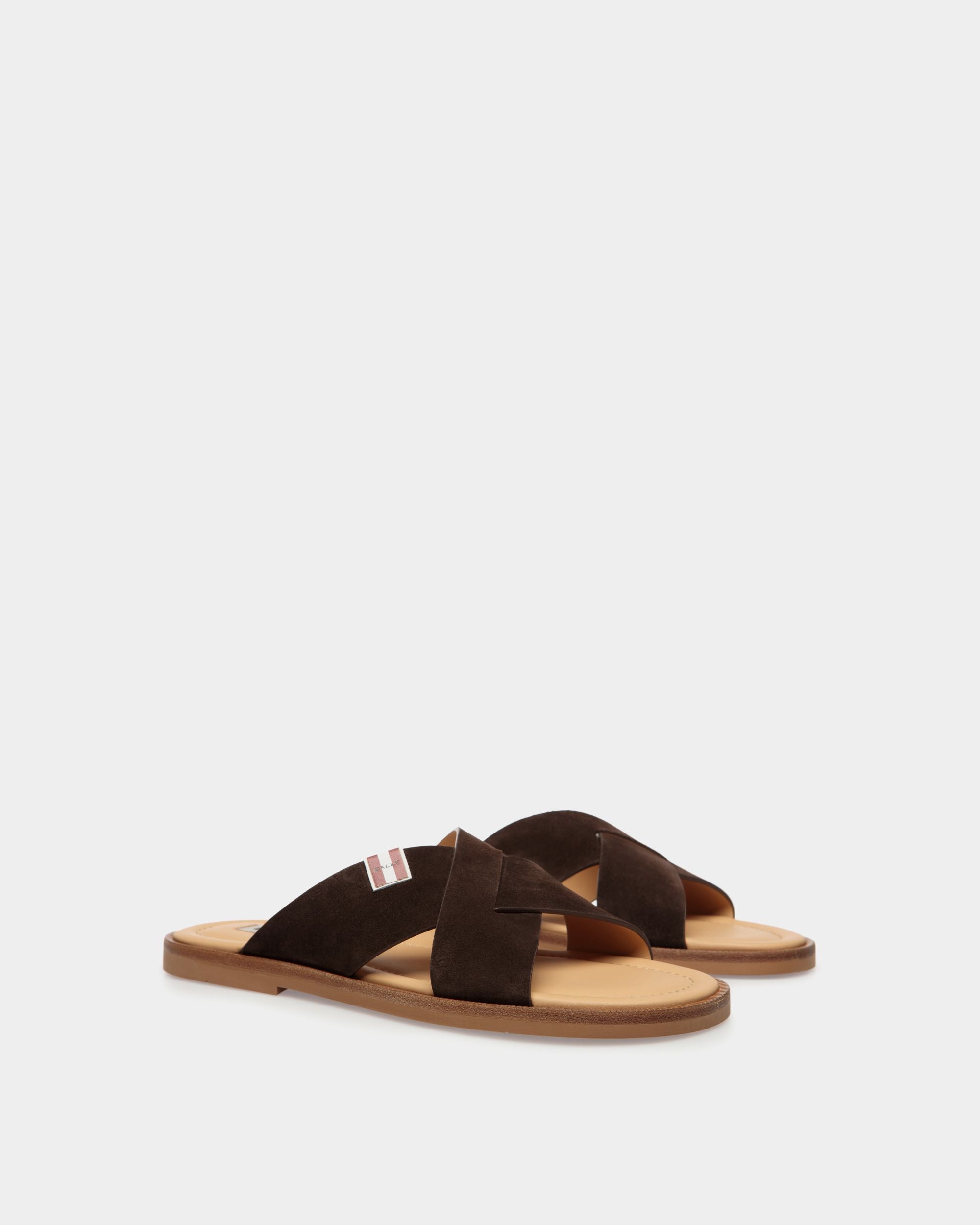 Bally Global - Glide Sandal in Ebano Suede Leather - Marron