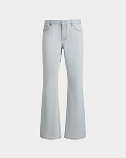 Flared Denim Pants in Light Blue Cotton
