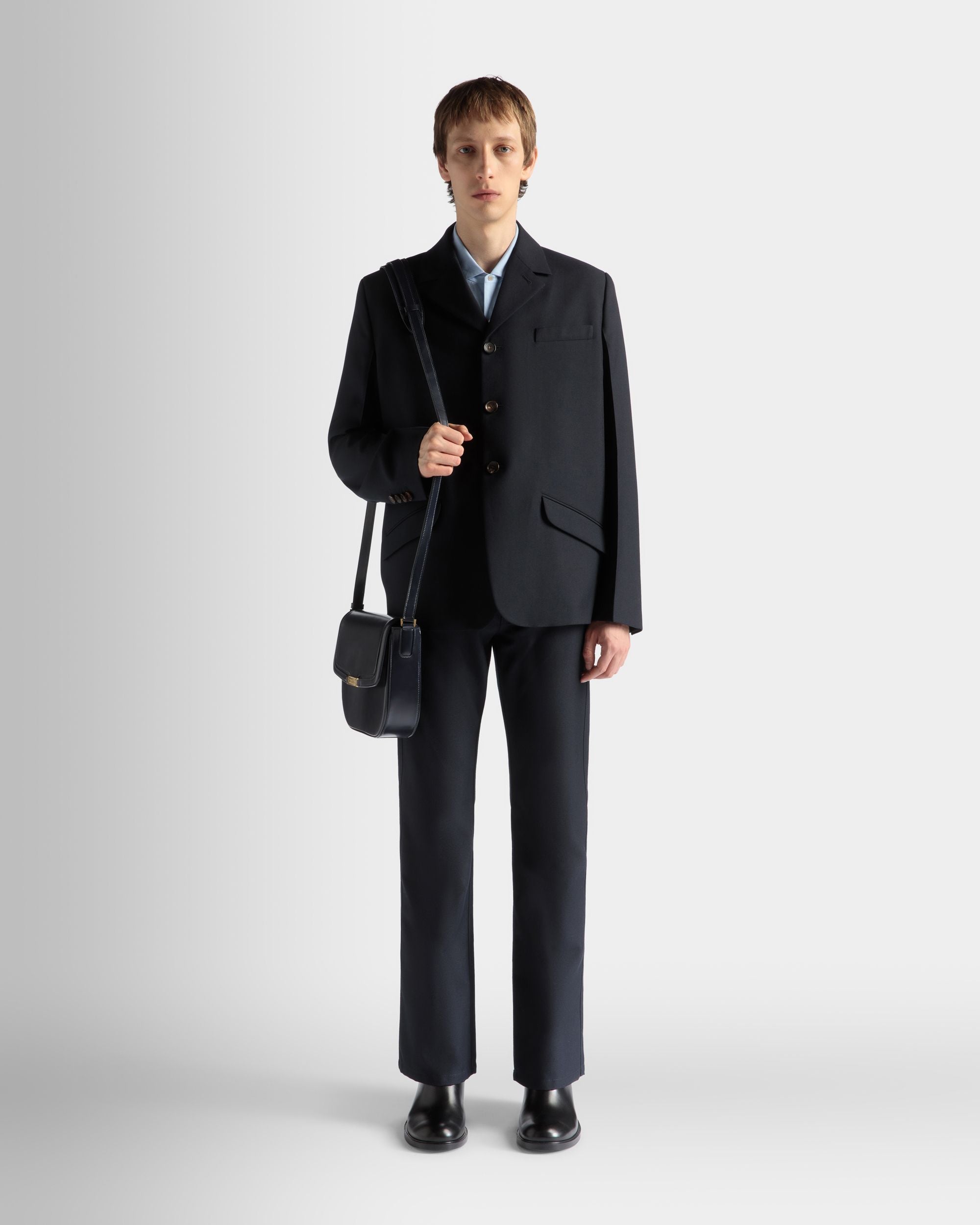 Bally Global - Pants in Navy Blue Wool Blend - Blue