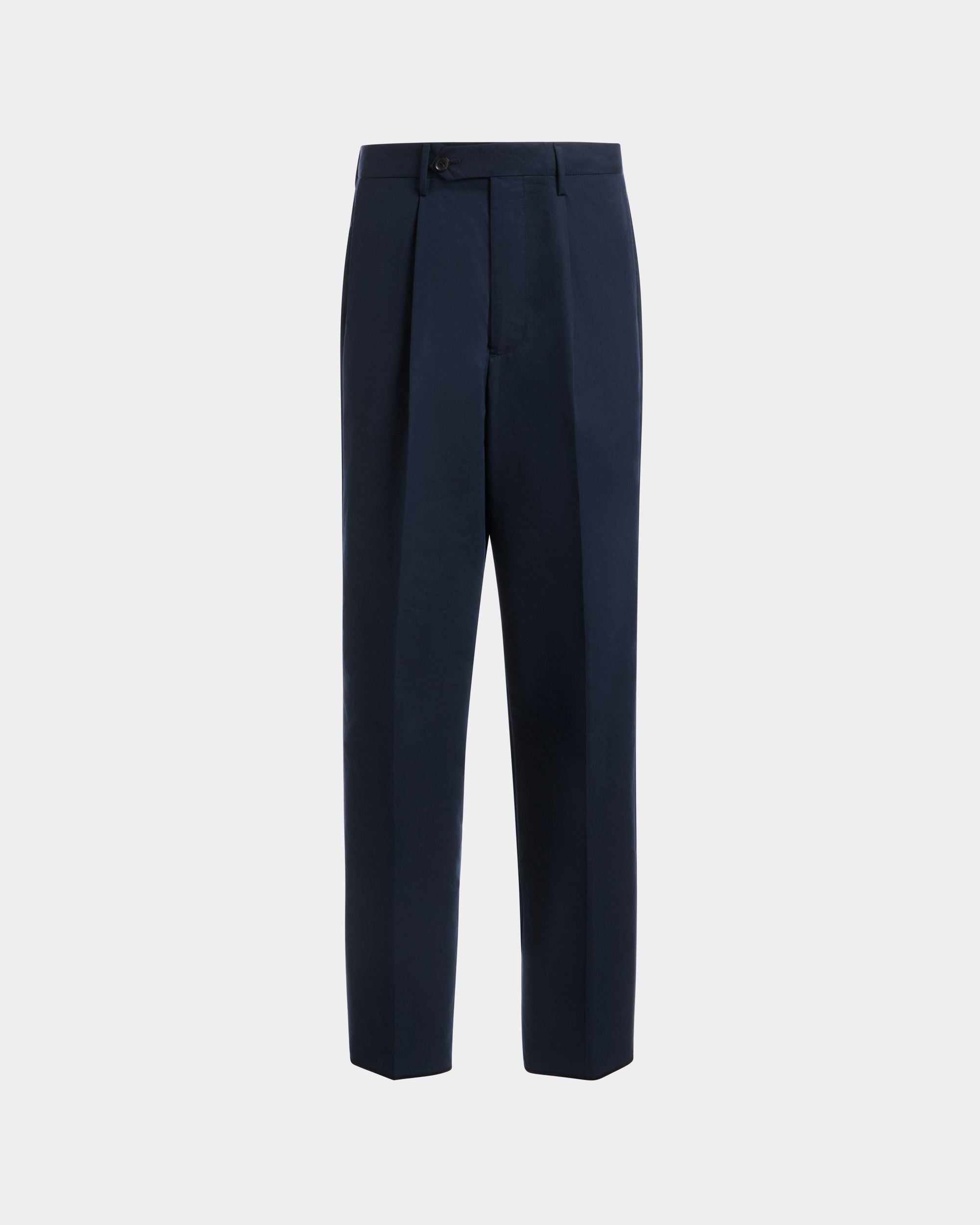 Bally Global - Pantalon À Pinces Regular En Coton Mélangé Navy Blue - Bleu