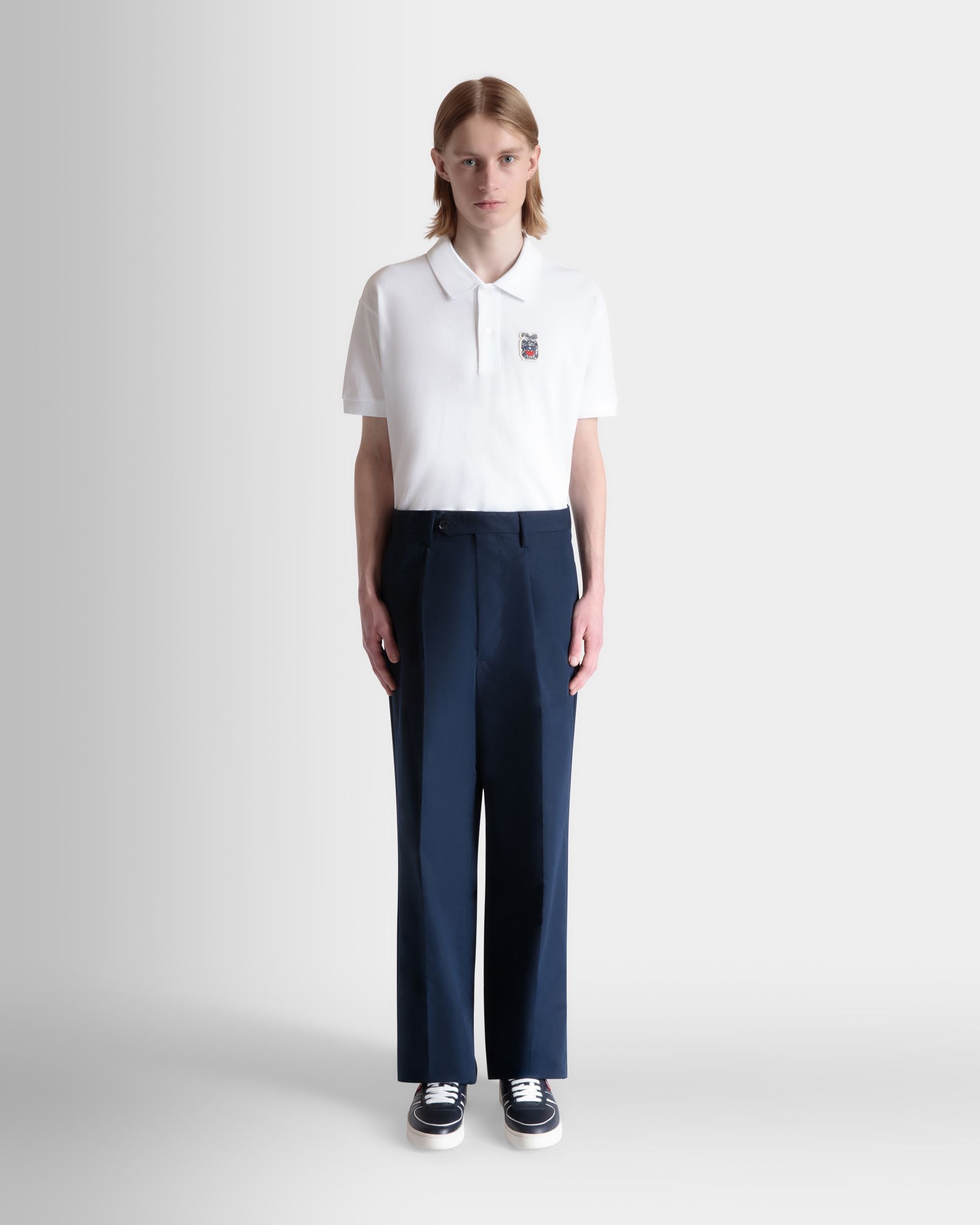 Bally Global - Pantalon À Pinces Regular En Coton Mélangé Navy Blue - Bleu