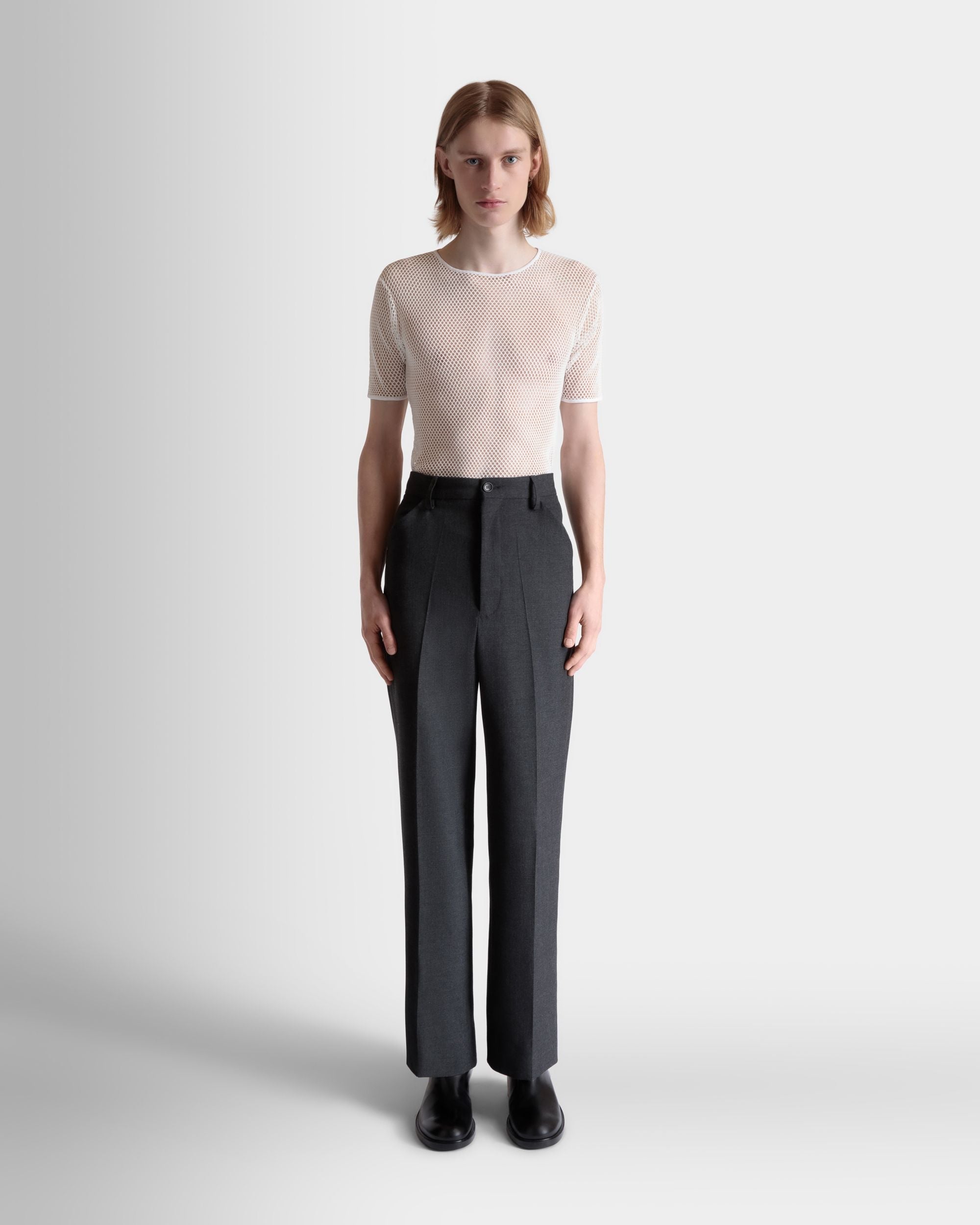 Bally Global - Pantalon En Laine Mélangée Gris Chiné - Gris
