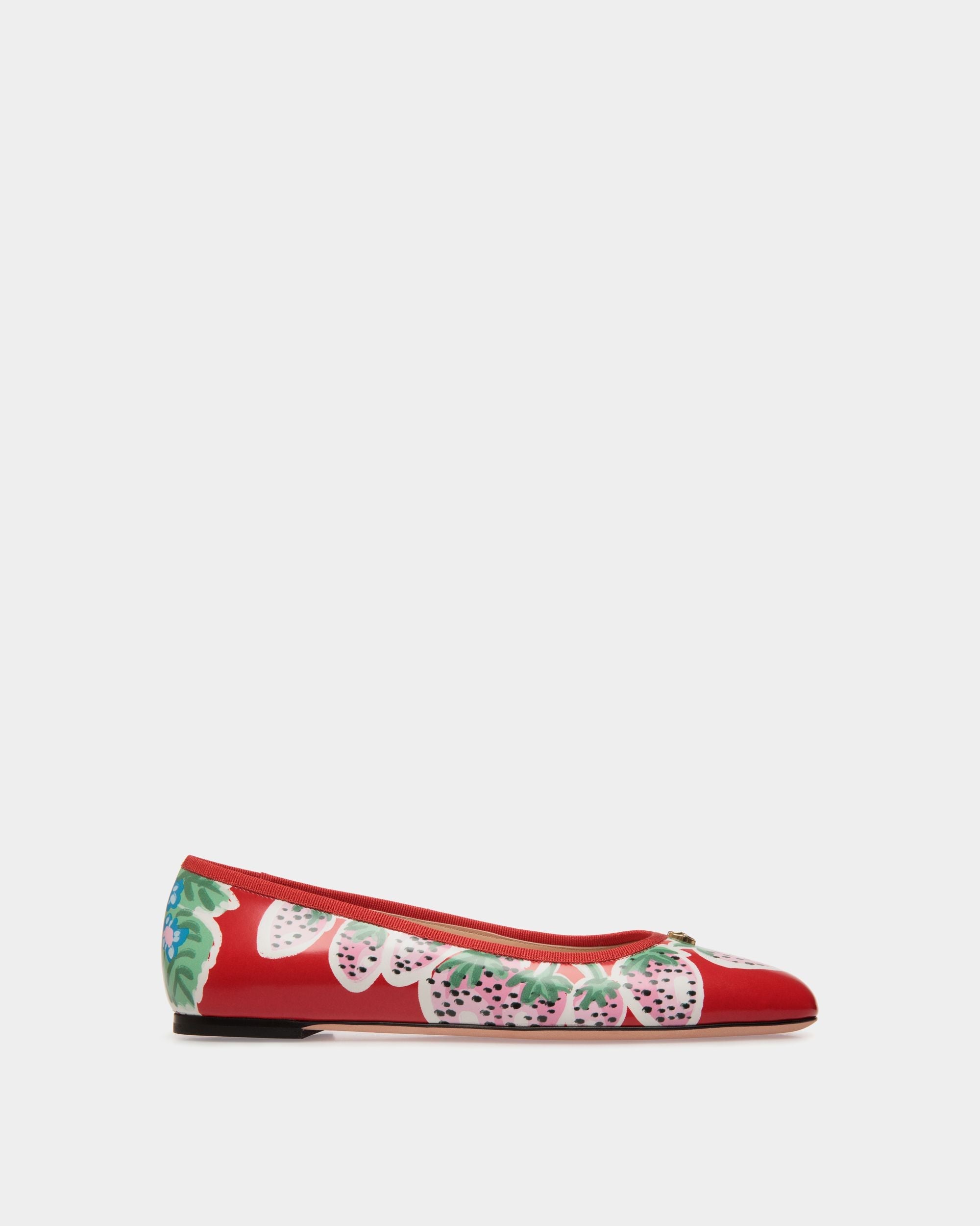 Bally Global - Ballyrina Flat in Strawberry Print Brushed Leather - Red