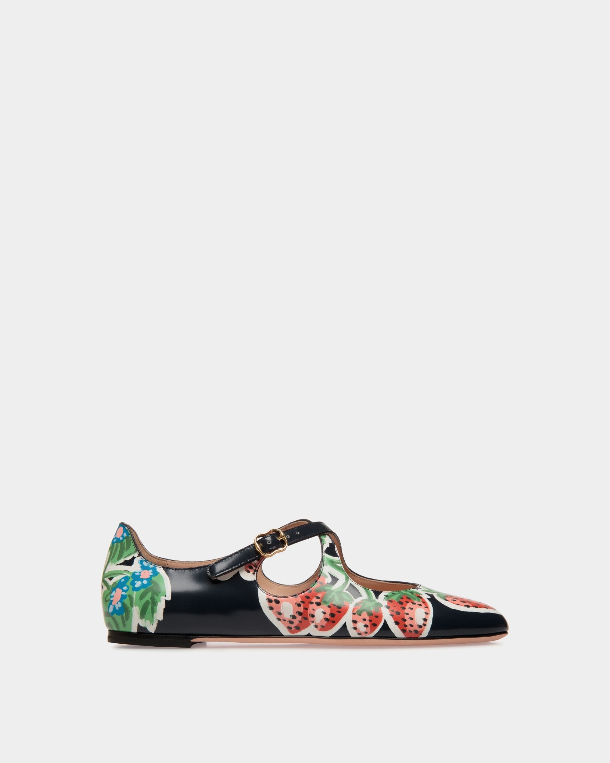 Bally Global - Ballyrina Flat in Strawberry Print Brushed Leather - Blue