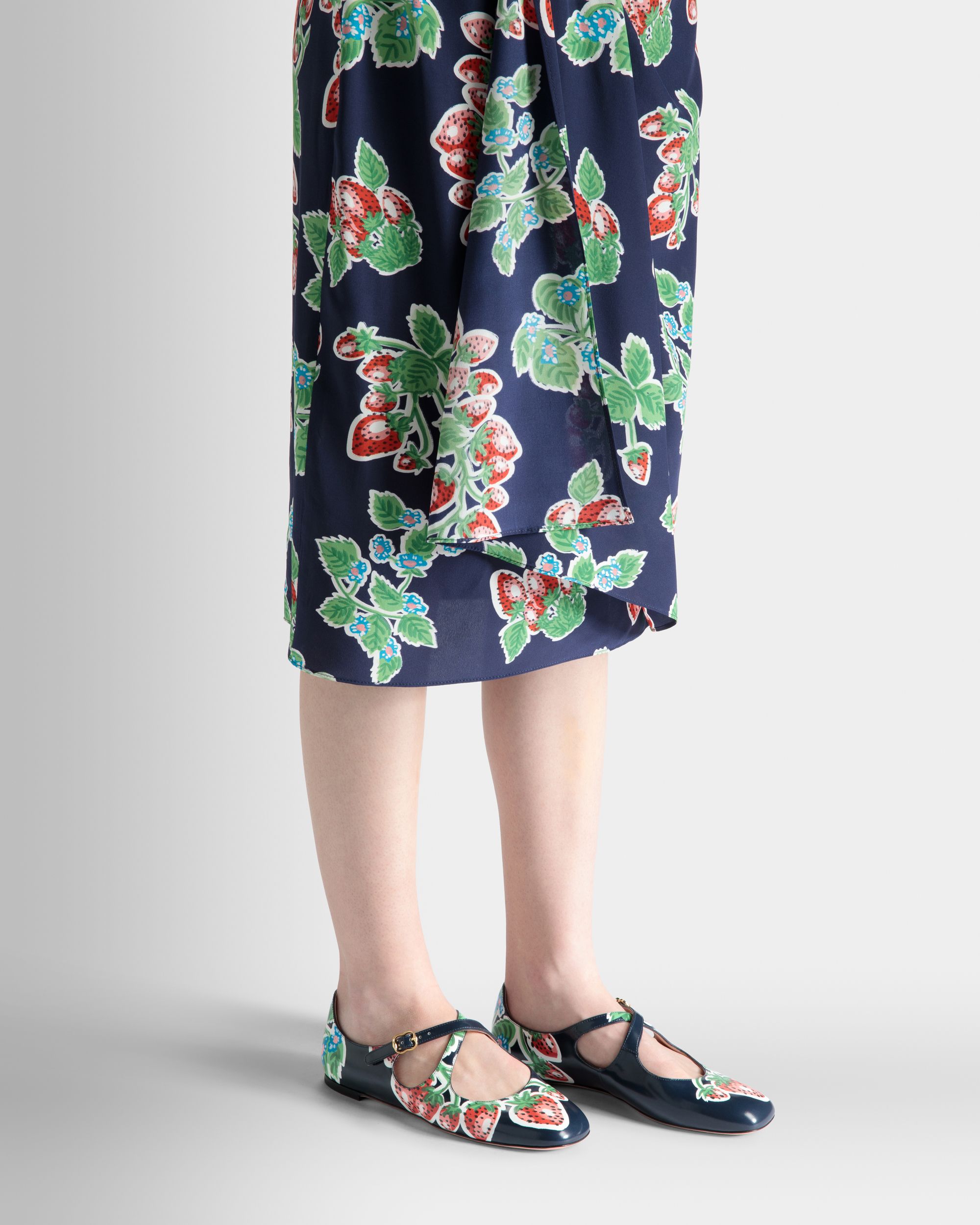 Bally Global - Ballyrina Flat in Strawberry Print Brushed Leather - Blue