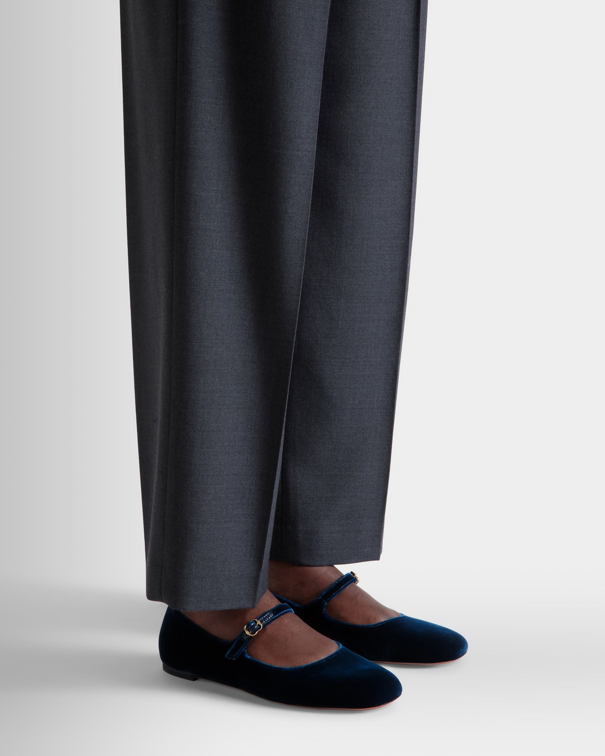 Bally Global - Ballyrina Flat in Navy Blue Velvet Fabric - Blue