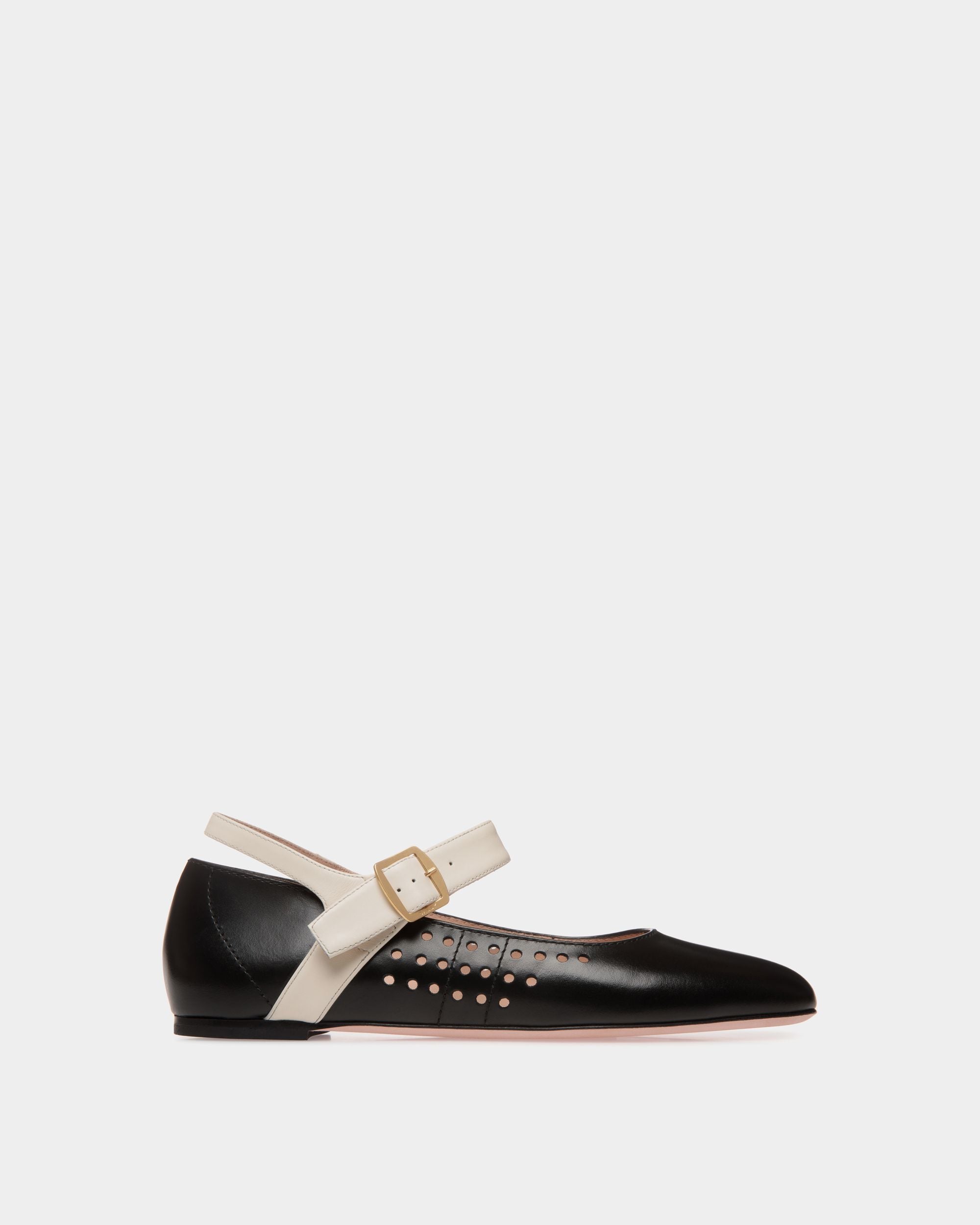 Bally Global - Ballyrina Flat in Black and White Leather - Black