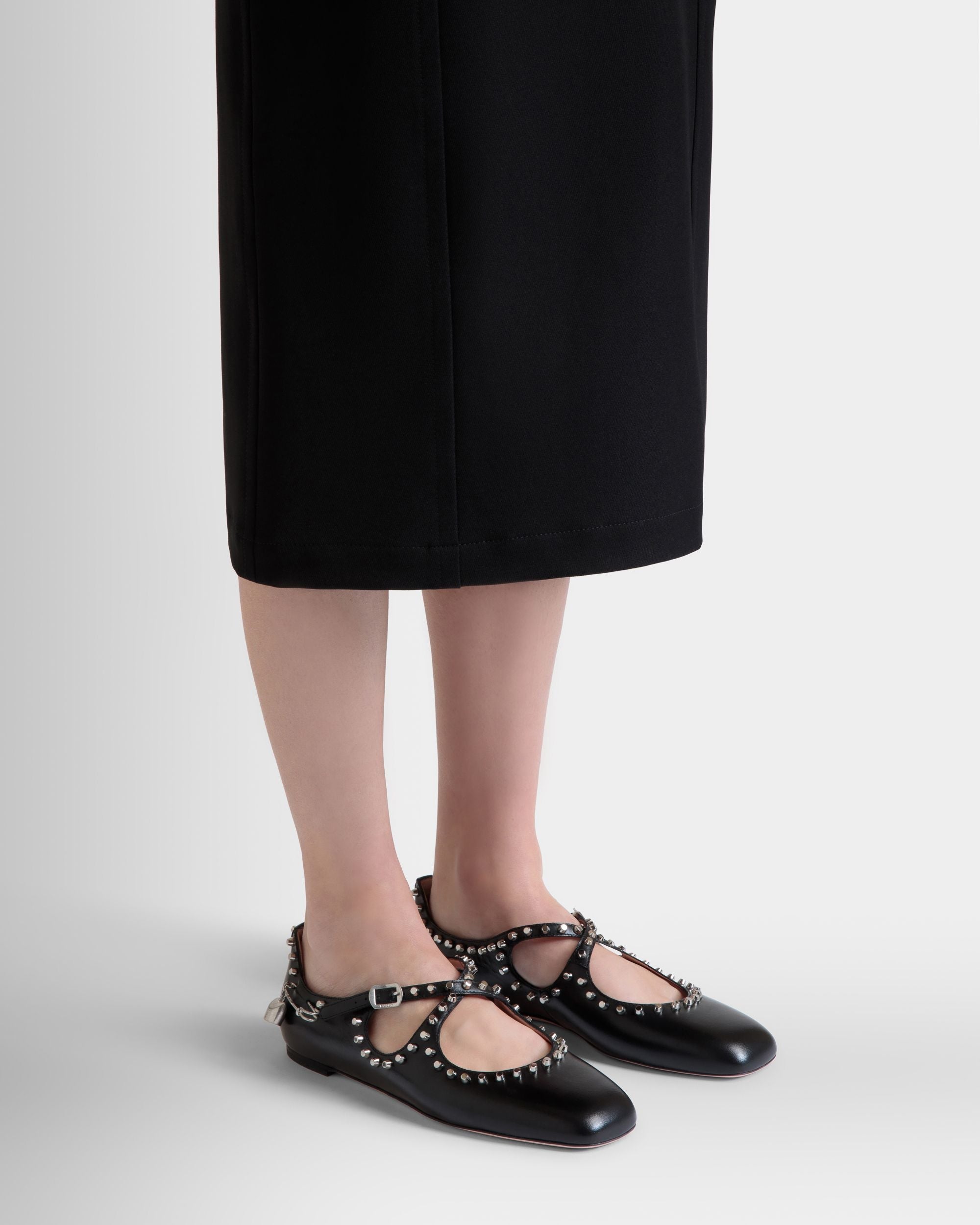 Bally Global - Ballyrina Flat in Black Leather with Studs - Black