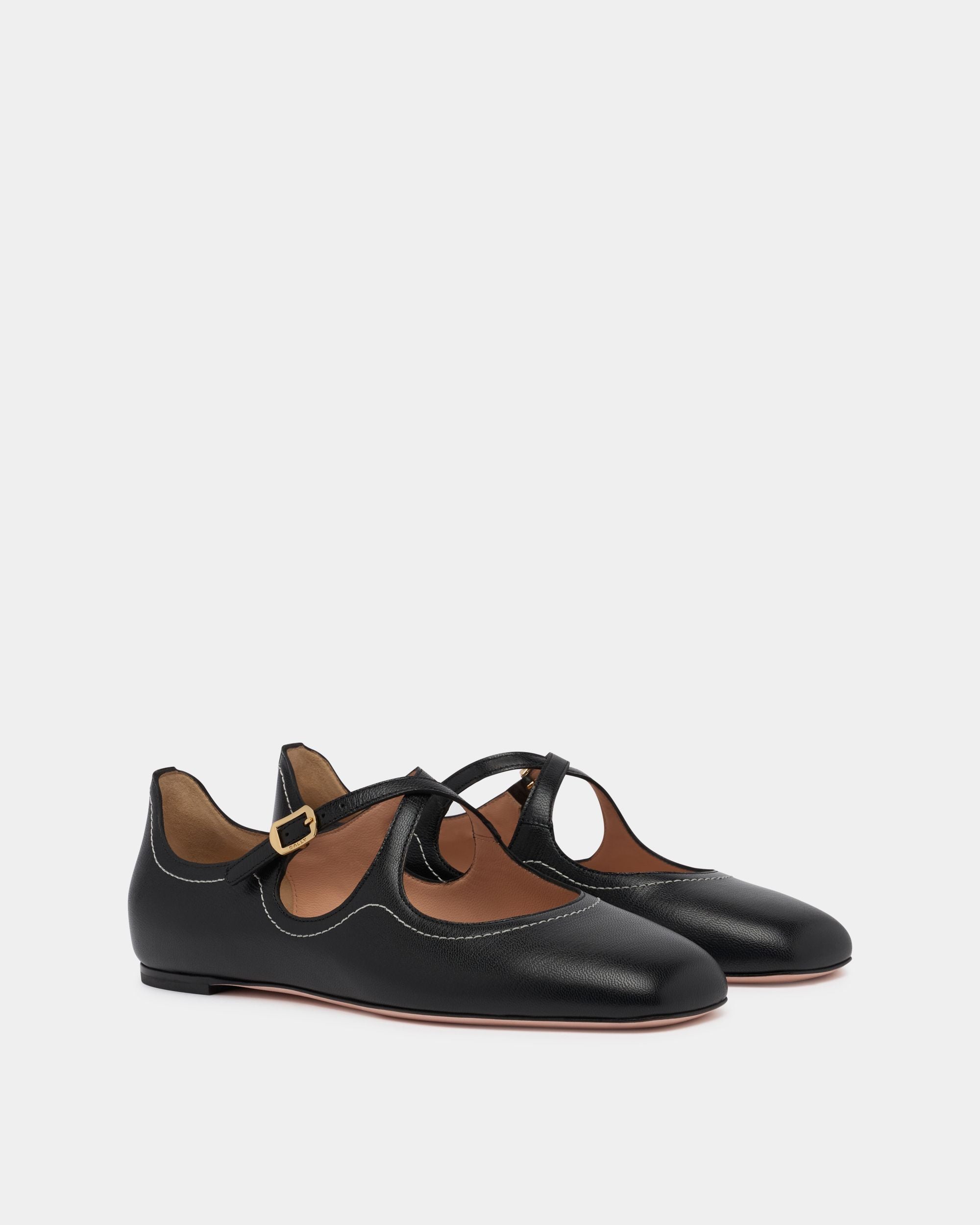 Bally Global - Ballyrina Flat in Black Leather - Black