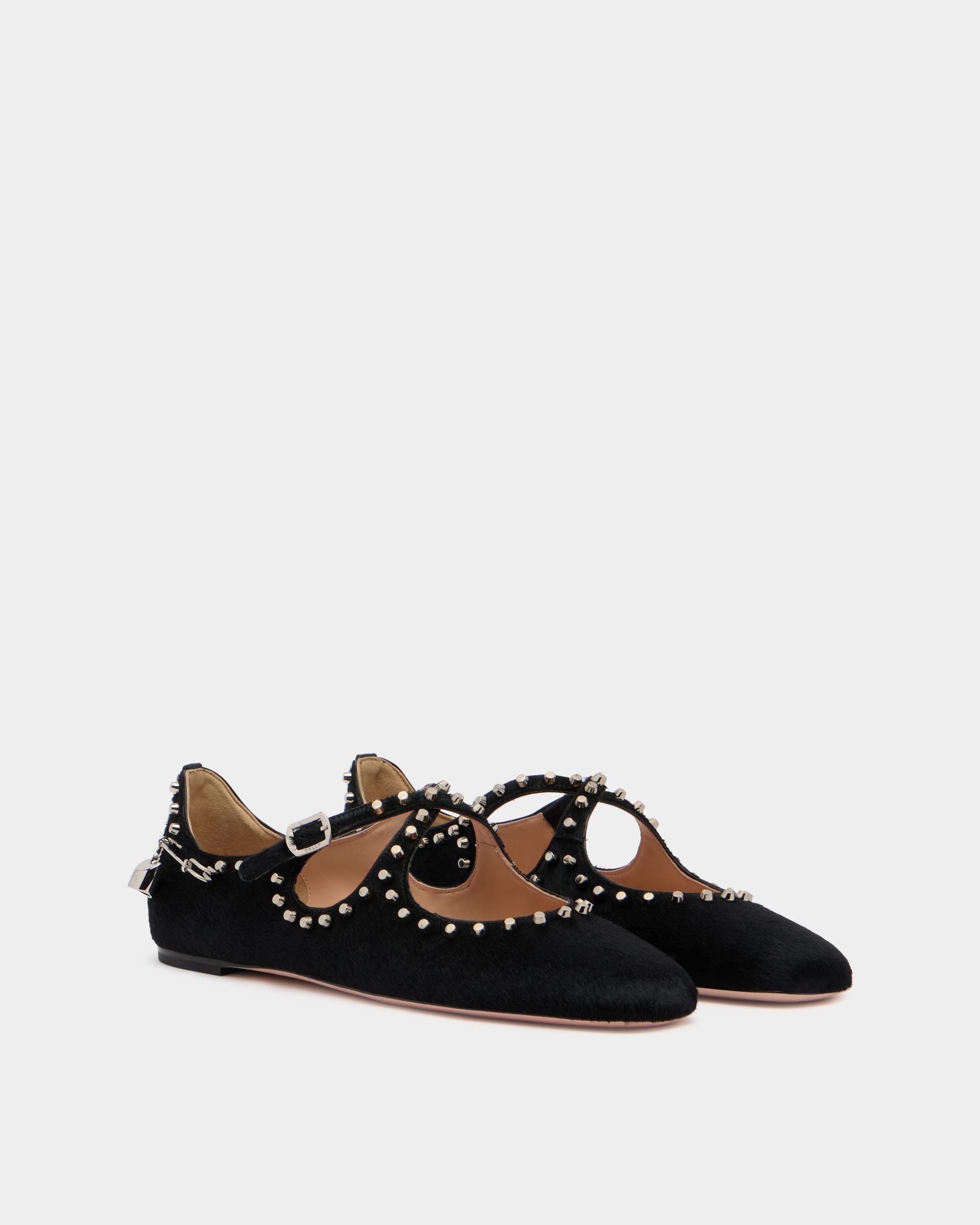 Bally Global - Ballyrina Flat in Black Pony Hair With Studs - Black