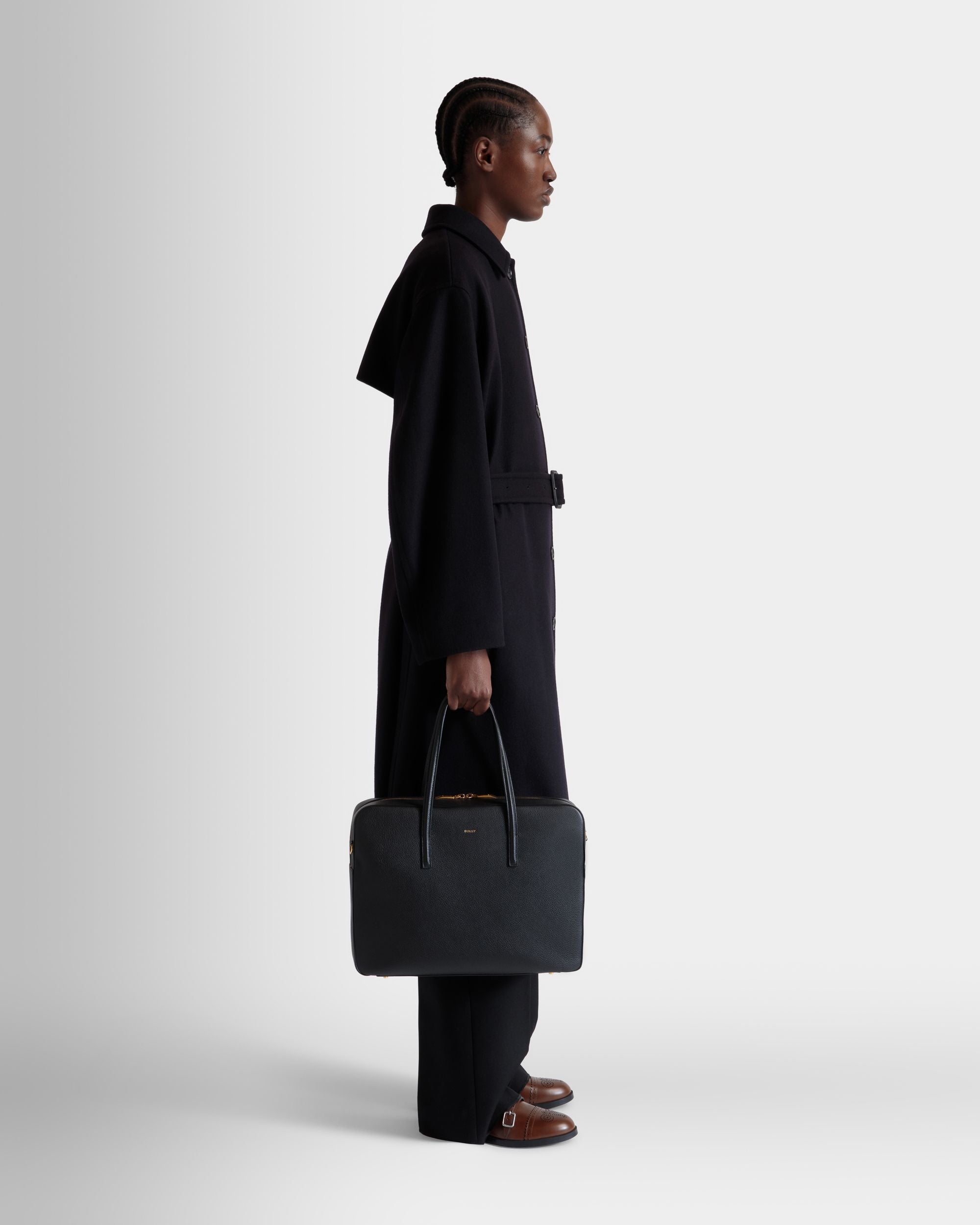 Bally Global - Emblem Business Bag in Black Grained Leather - Black