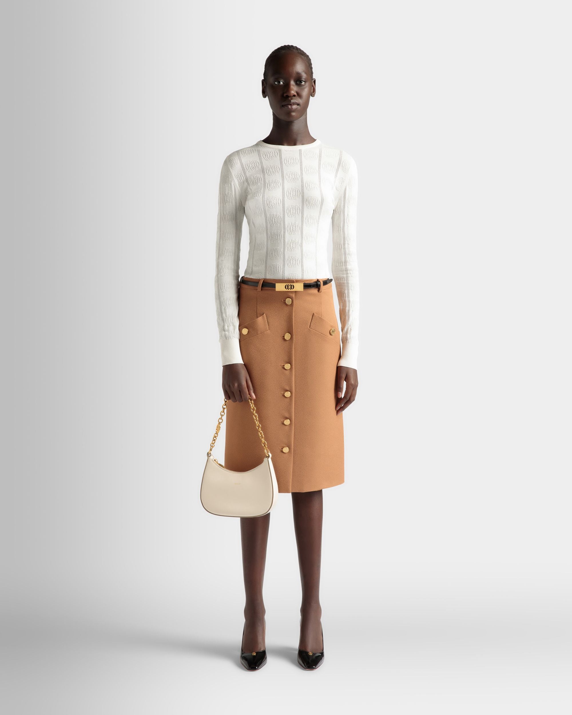 Bally Global - Emblem Mini Crossbody Bag In White Brushed Leather - White