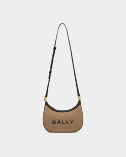 Bar Mini Crossbody Bag In Beige And Black Canvas And Leather