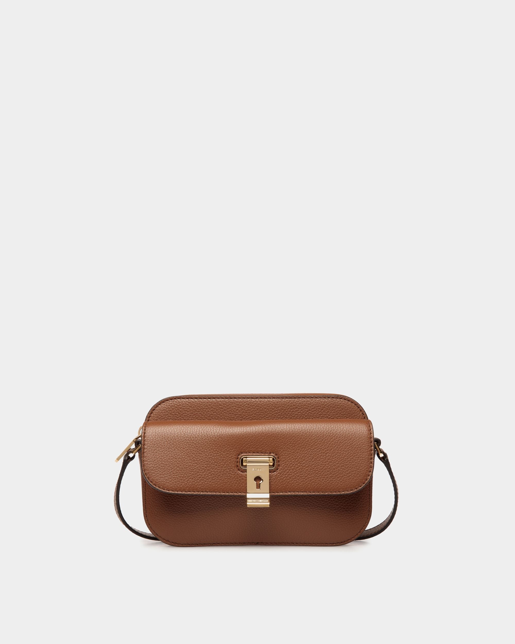 Bally Global - Lock Me Small Crossbody Bag in Brown Grained Leather - Brown
