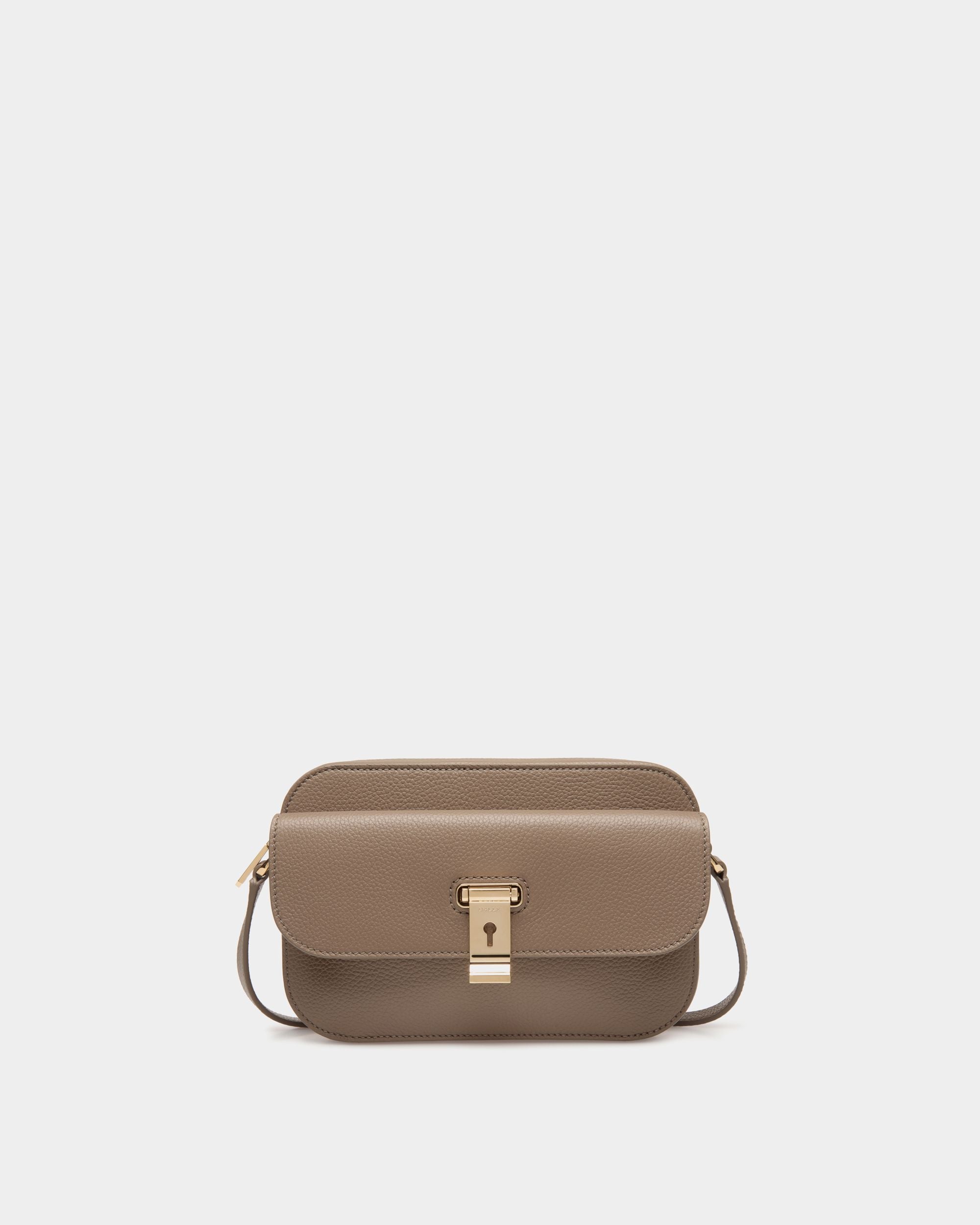 Bally Global - Lock Me Small Crossbody Bag in Taupe Grained Leather - Brown
