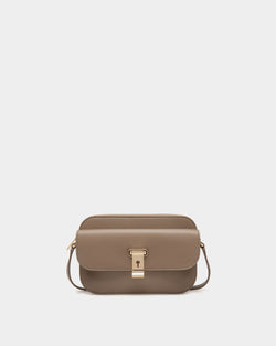 Lock Me Small Crossbody Bag in Taupe Grained Leather