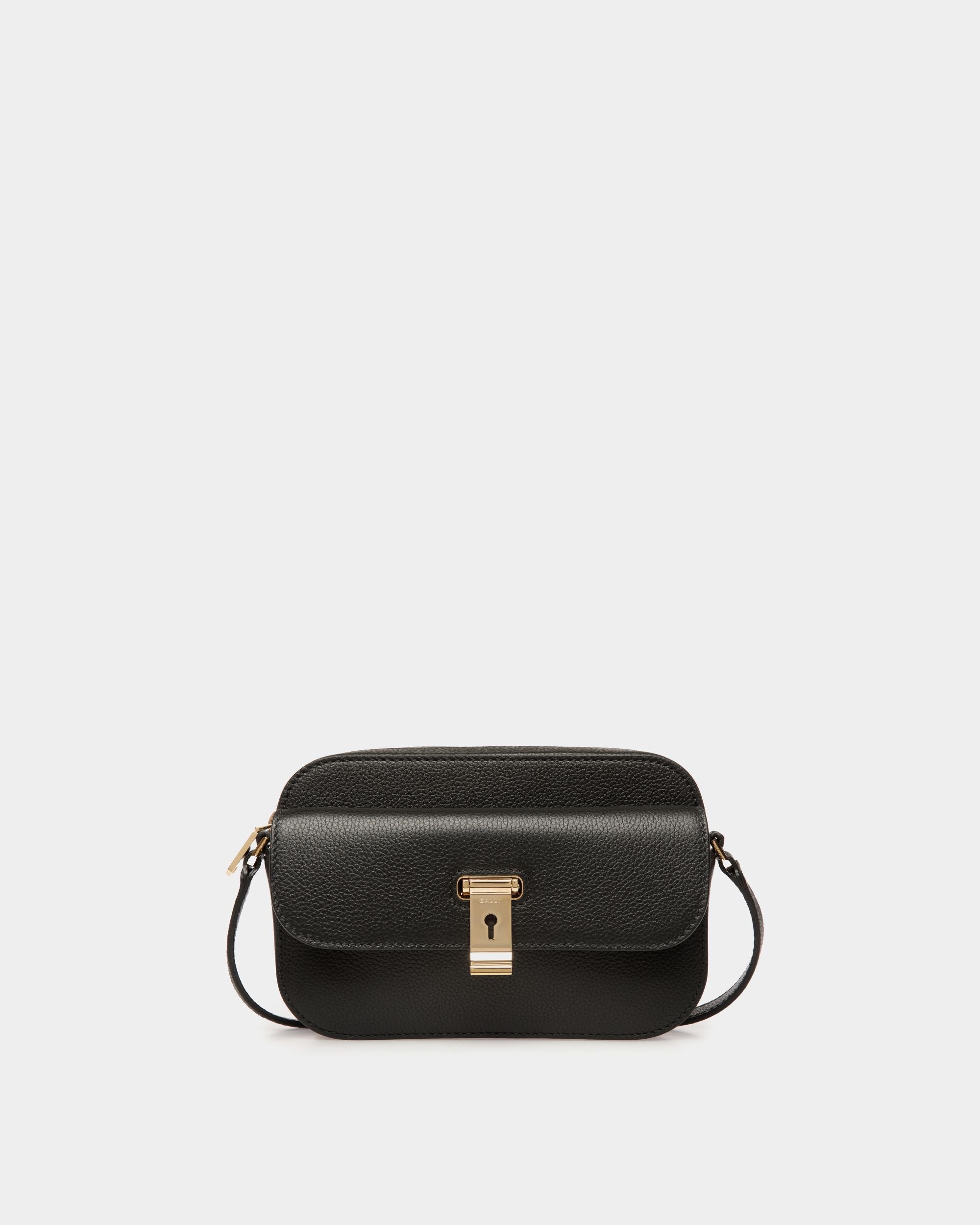 Bally Global - Lock Me Small Crossbody Bag in Black Grained Leather - Black