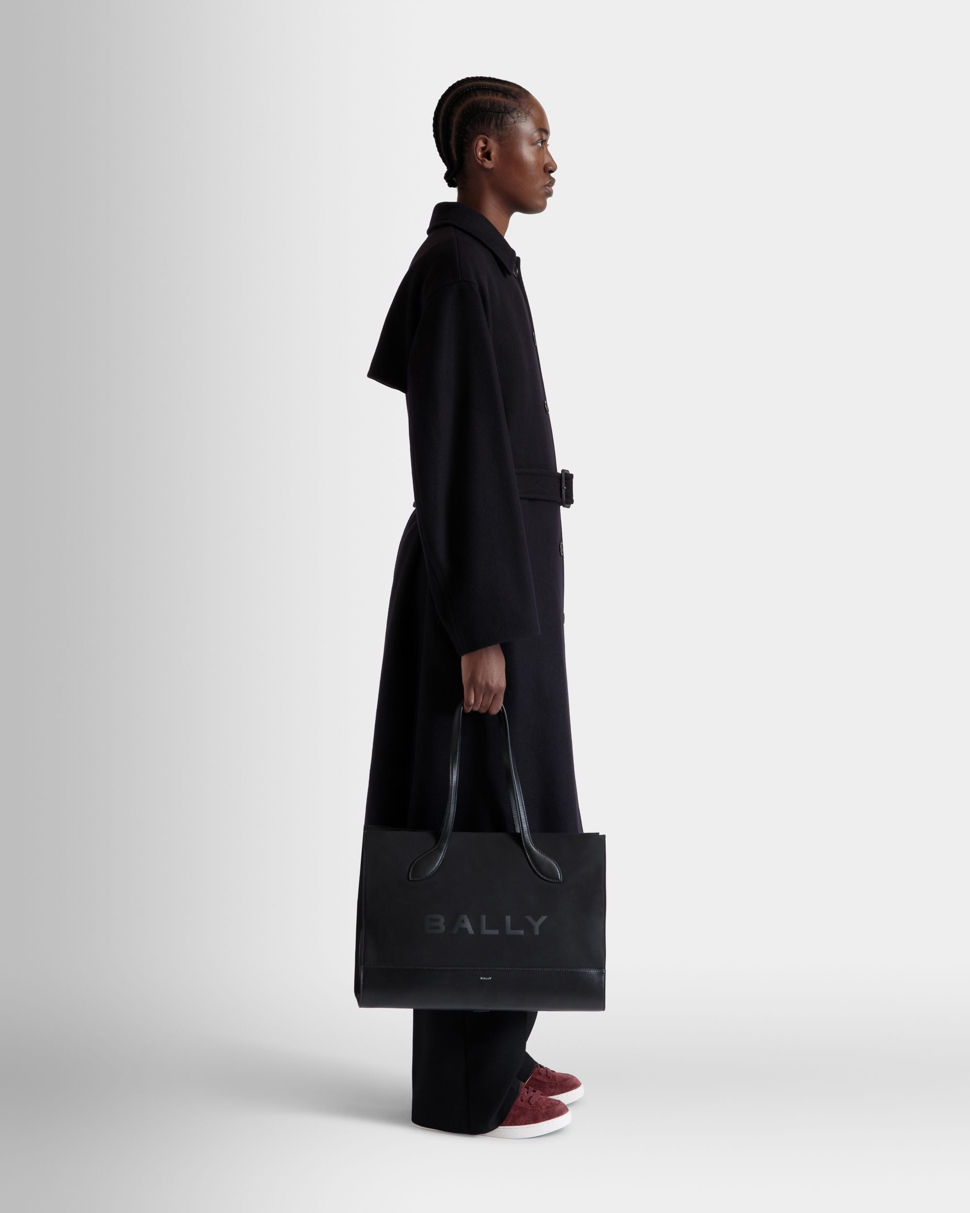 Bally Global - Bar Tote Bag In Black Nylon And Leather - Black