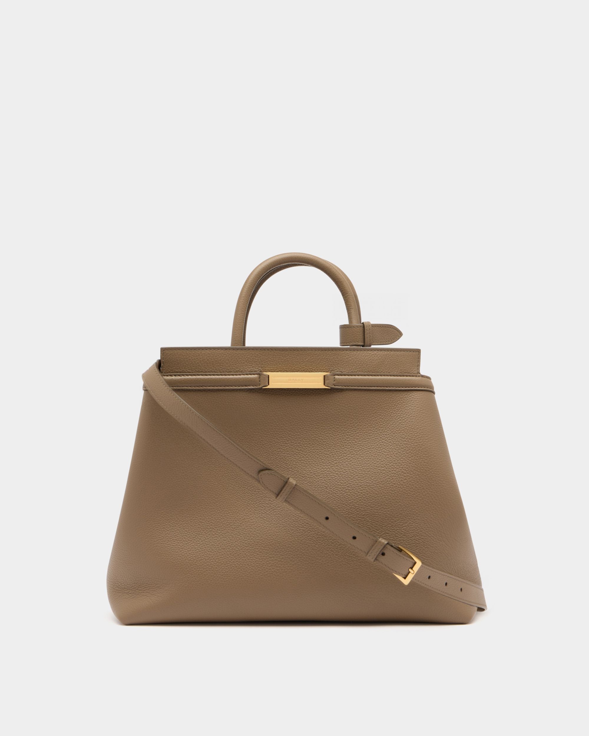 Bally Global - Deco Tote Bag in Taupe Grained Leather - Brown