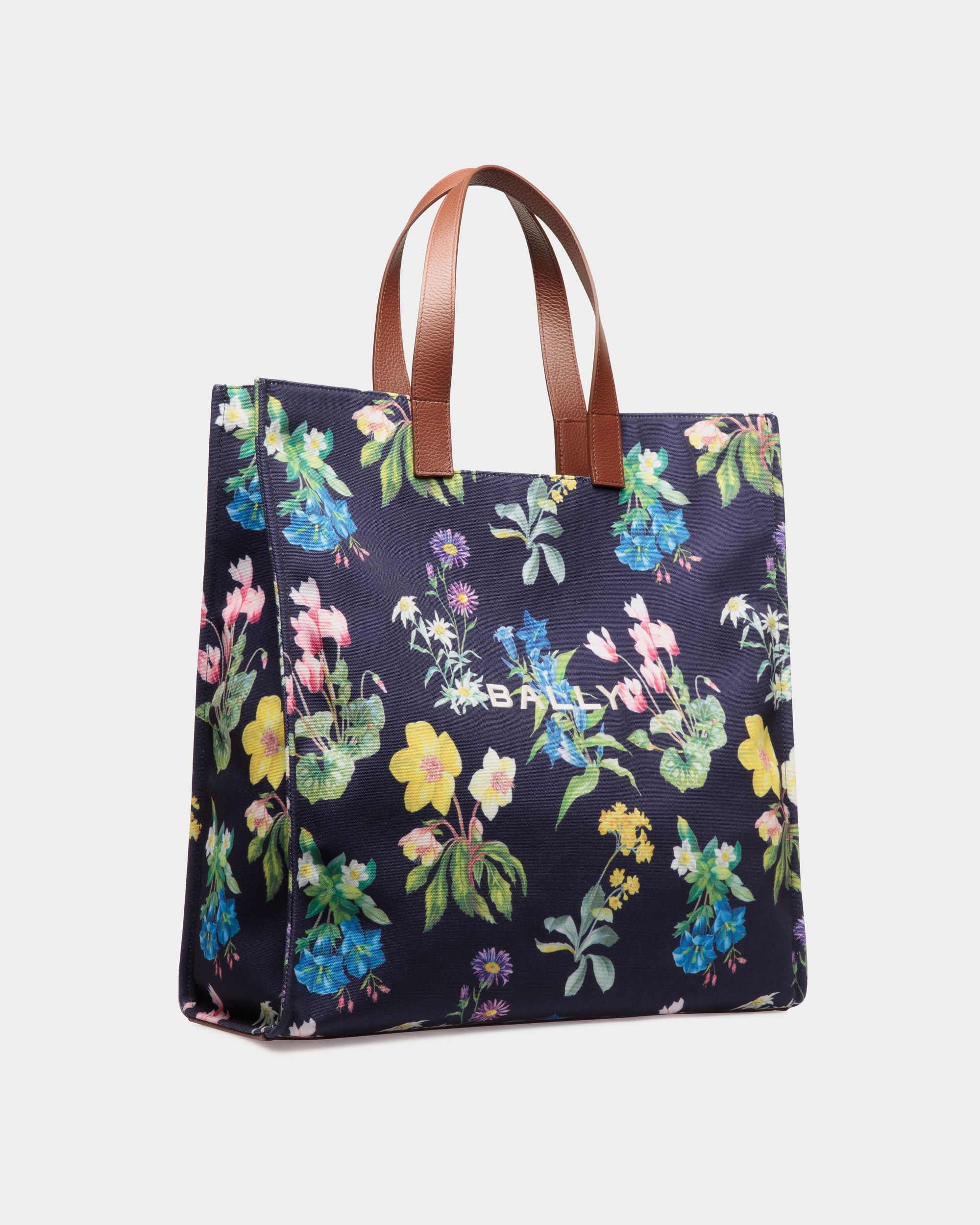 Bally Global - Bolso Tote Easy Bally De Piel Y Lona Con Estampado Mountain Flower - Azul