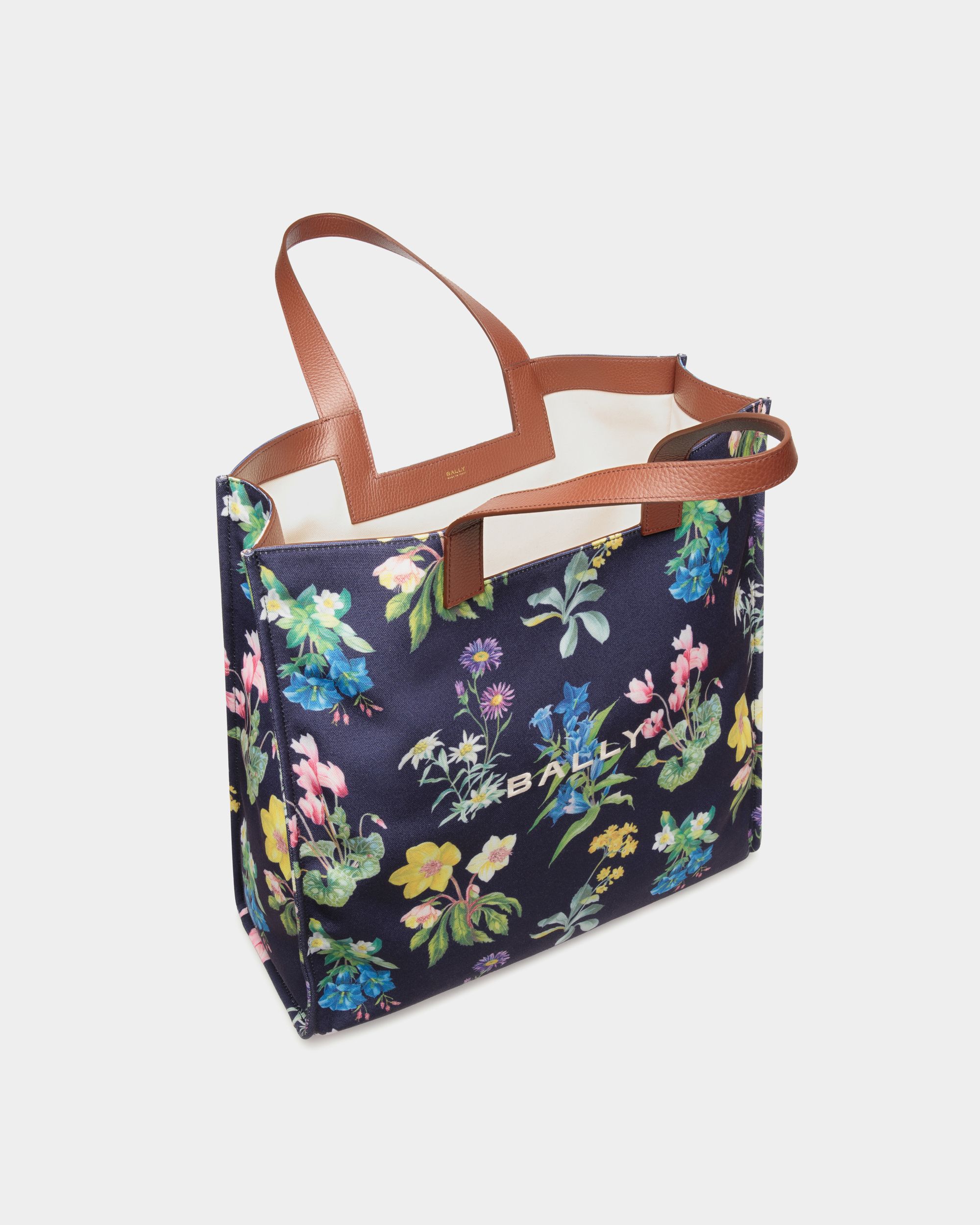 Bally Global - Bolso Tote Easy Bally De Piel Y Lona Con Estampado Mountain Flower - Azul