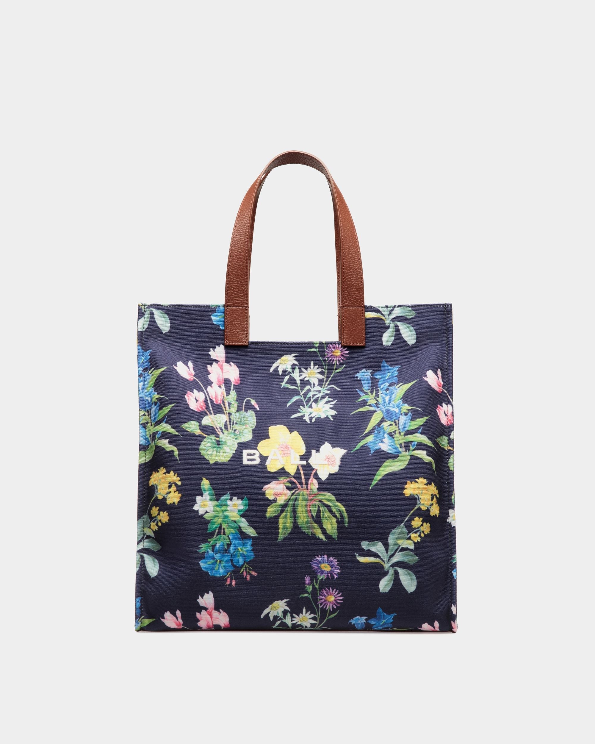 Bally Global - Easy Bally Tote Bag In Mountain Flower Print Canvas And Leather - Azul