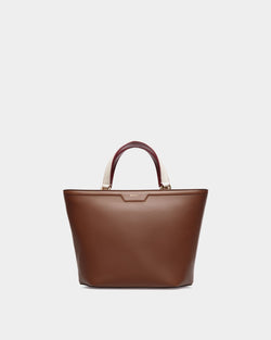Code Small Tote Bag in Brown Leather