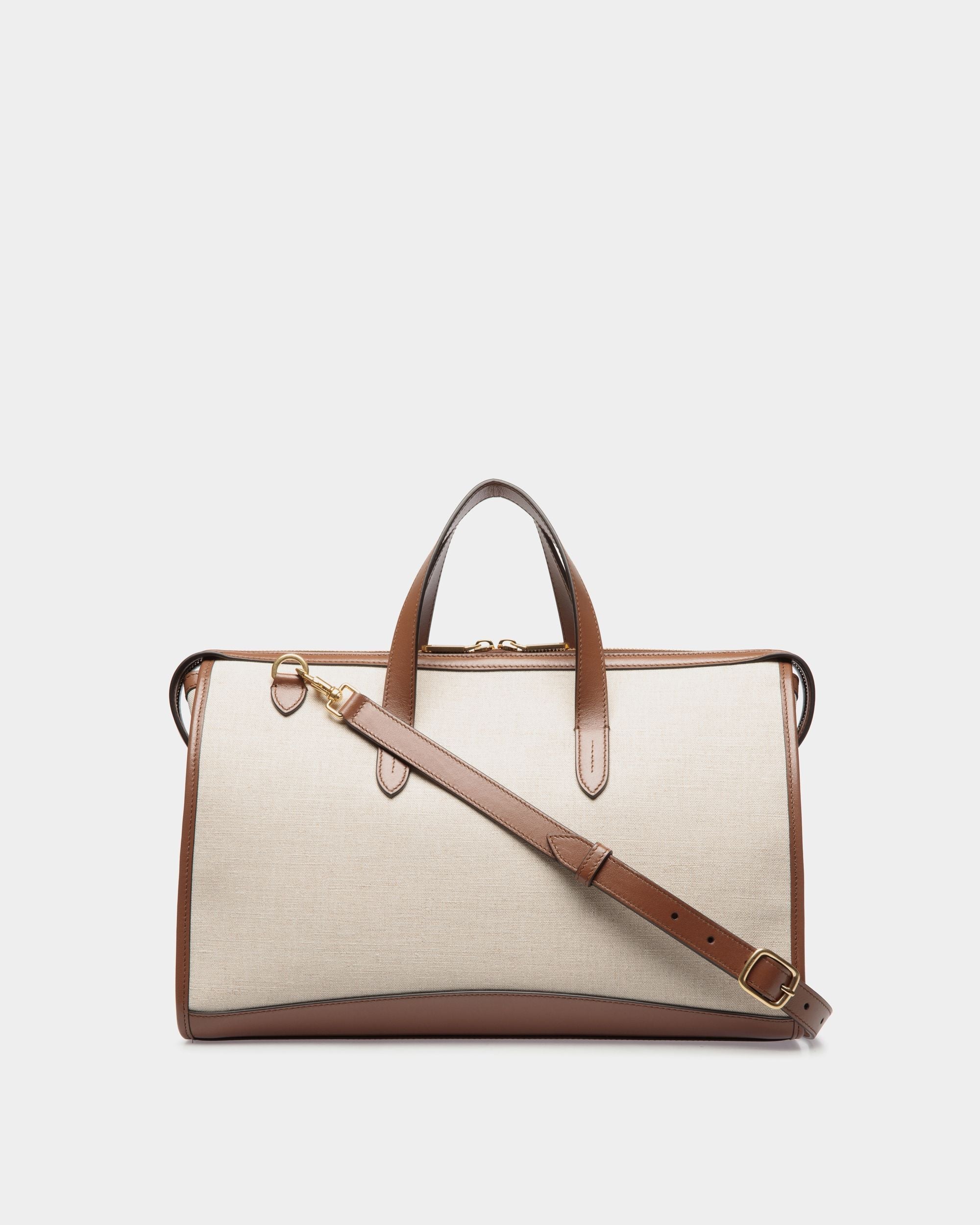 Bally Global - Beckett Tote Bag in Natural Canvas and Brown Leather - Beige