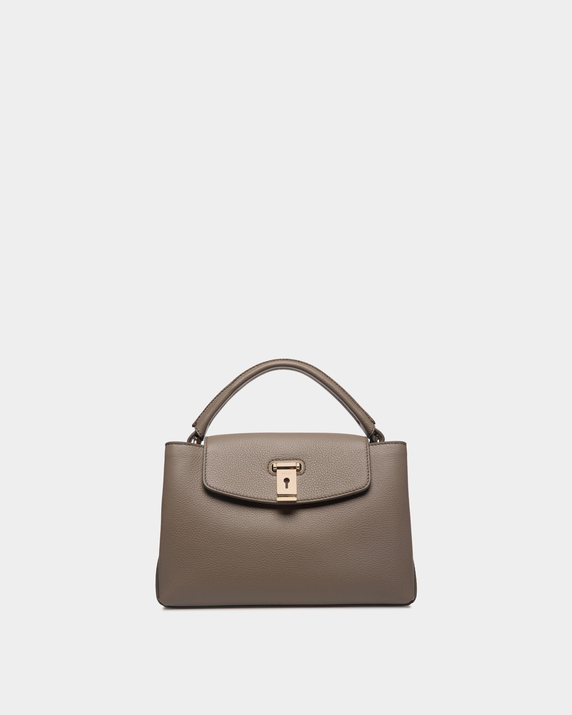 Bally Global - Lock Me Small Top Handle Bag In Taupe Grained Leather - Brown