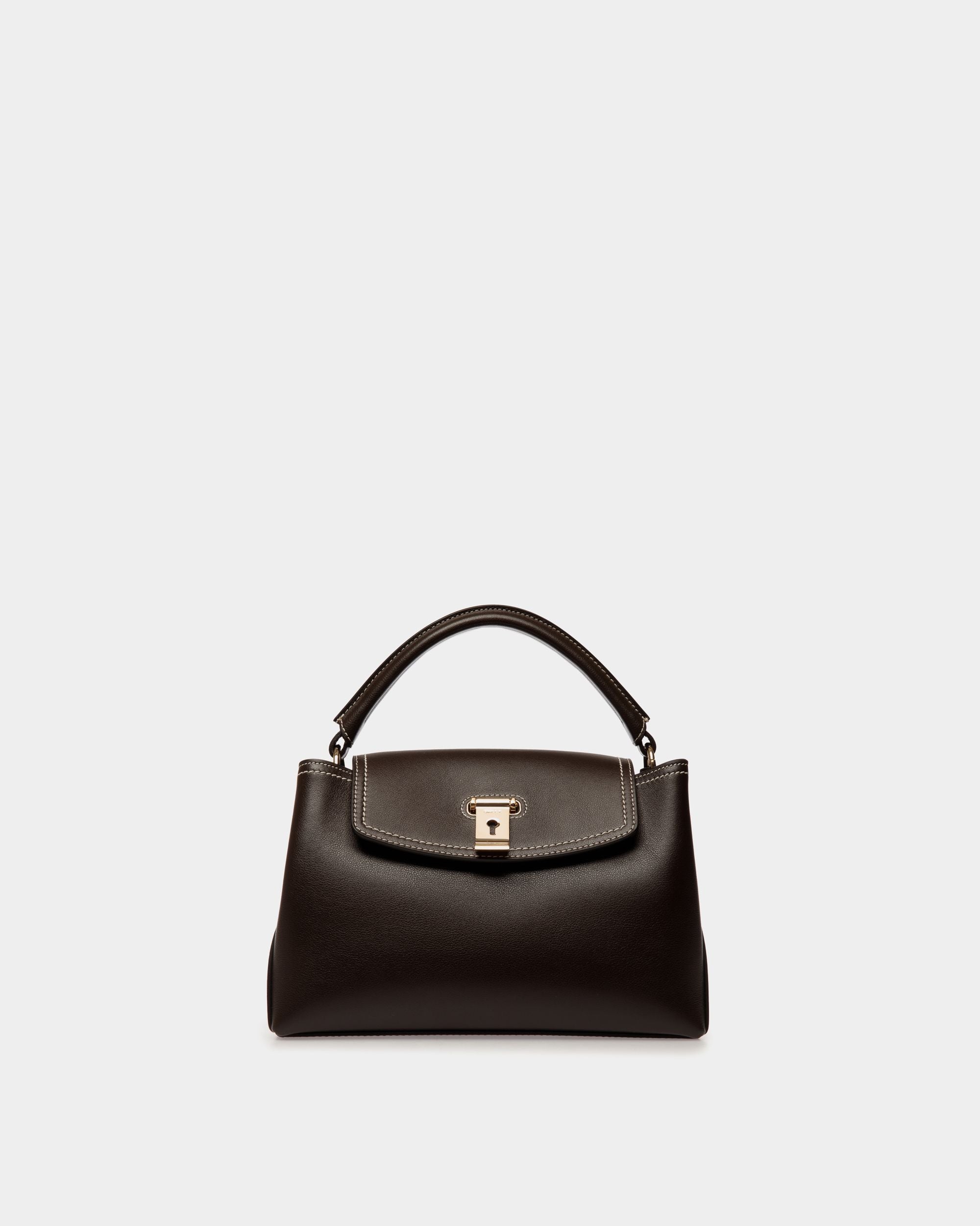 Bally Global - Lock Me Small Top Handle Bag in Ebano Leather - Brown