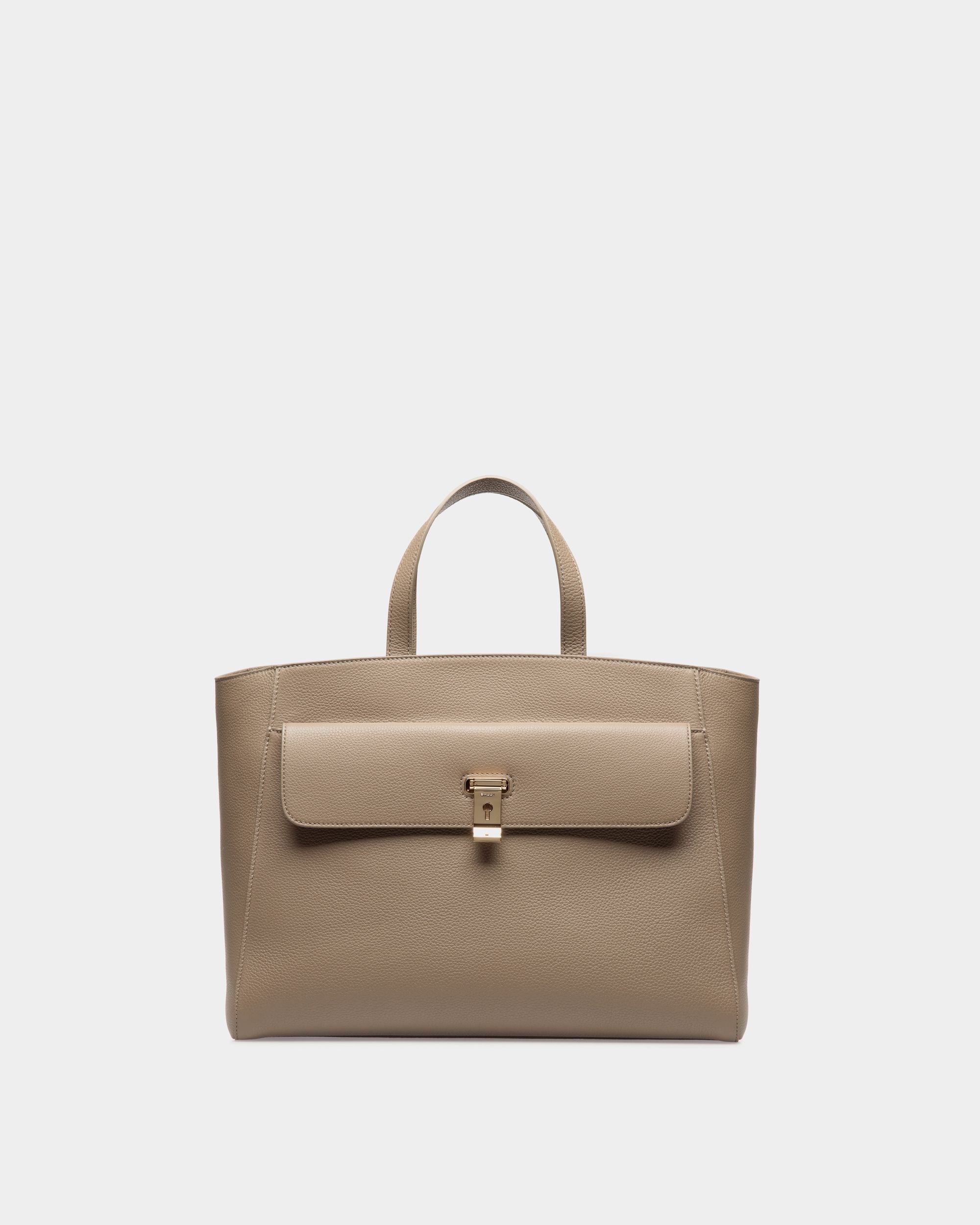 Bally Global - Lock Me Tote Bag In Taupe Grained Leather - Brown