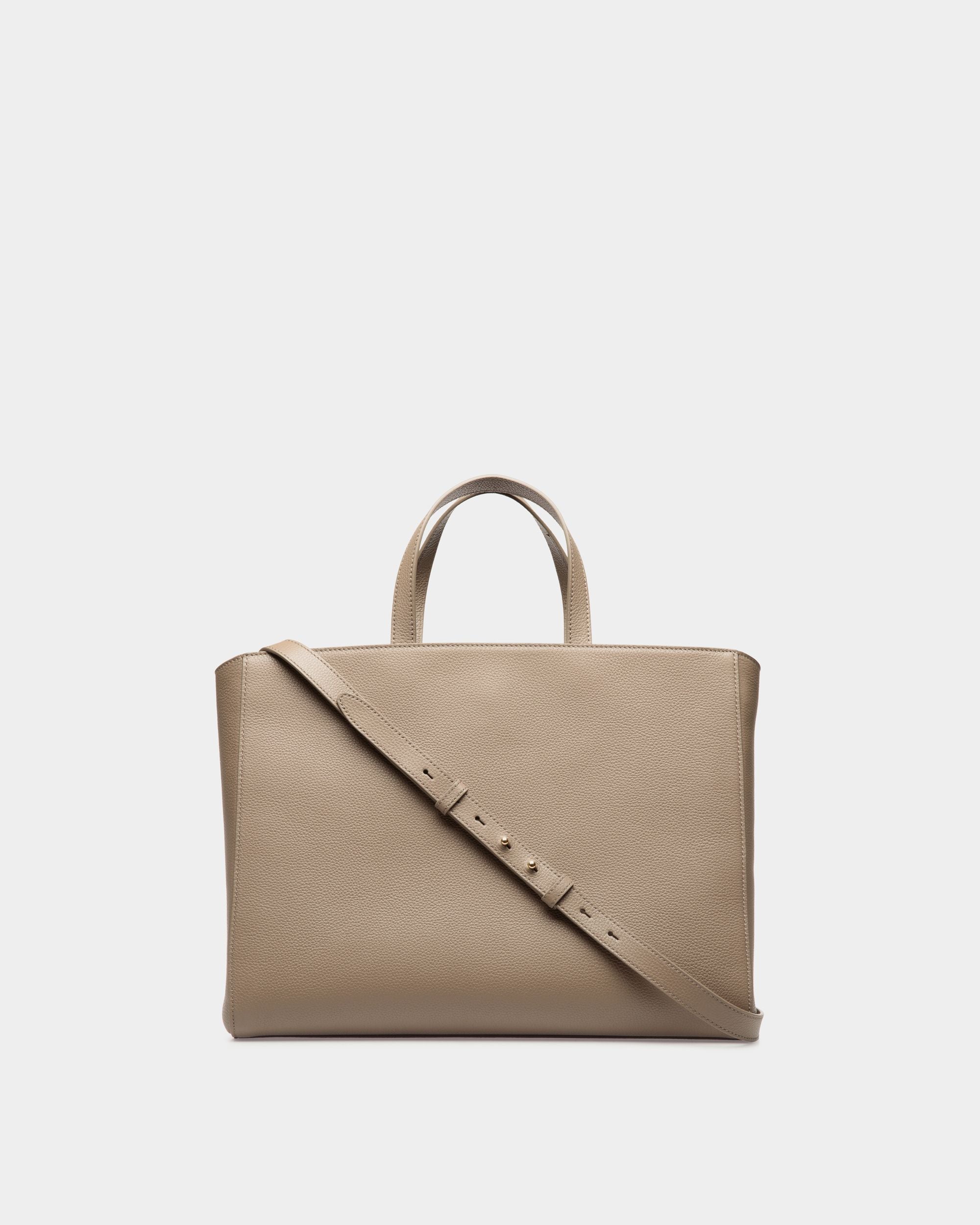 Bally Global - Lock Me Tote Bag In Taupe Grained Leather - Brown