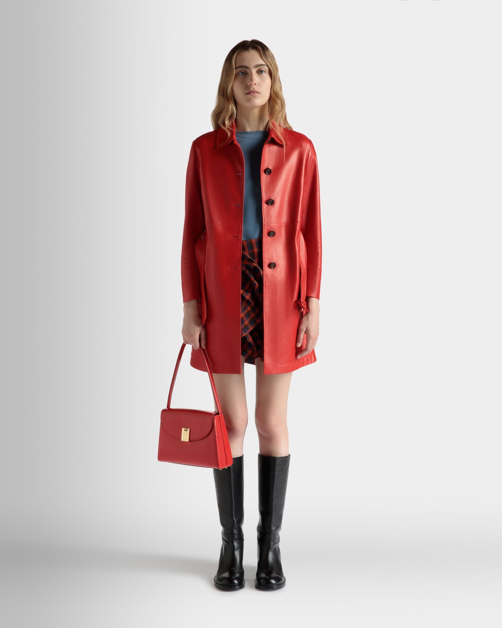 Bally Global - Ollam Shoulder Bag in Candy Red Brushed Leather - Red