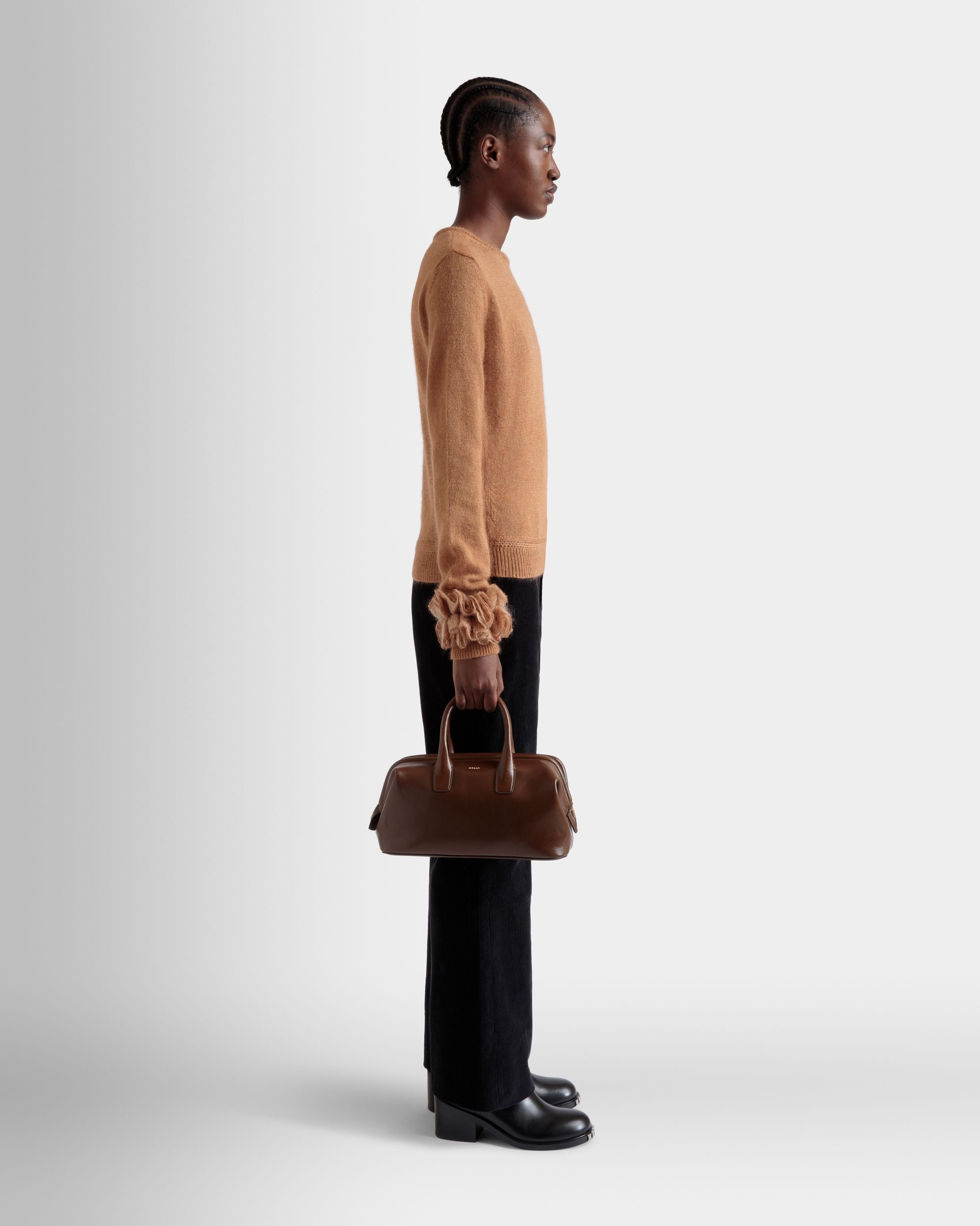 Bally Global - Belle Small Top Handle Bag In Marron Glacé Leather - Marrón