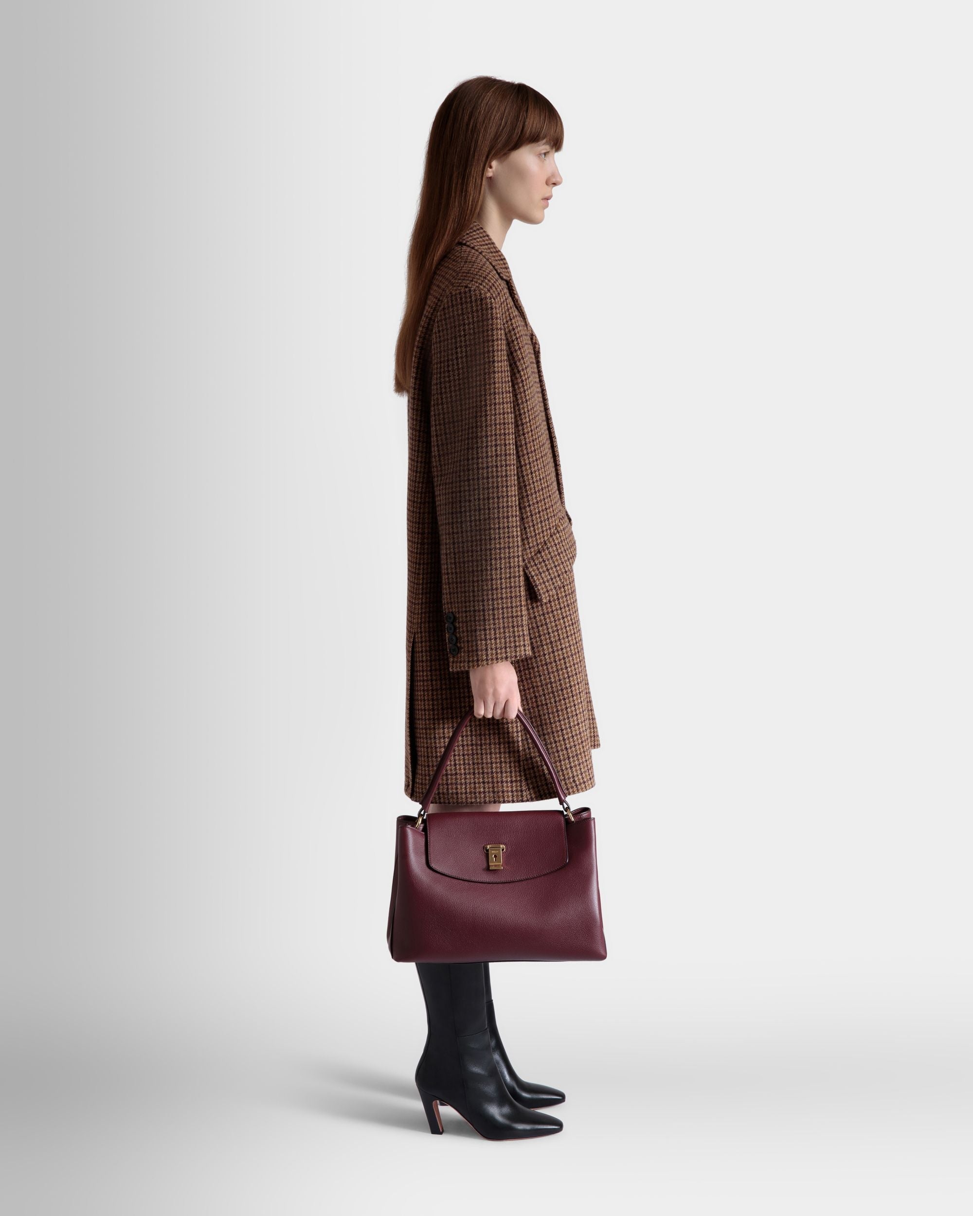 Bally Global - Lock Me Top Handle Bag In Andorra Grained Leather - Red