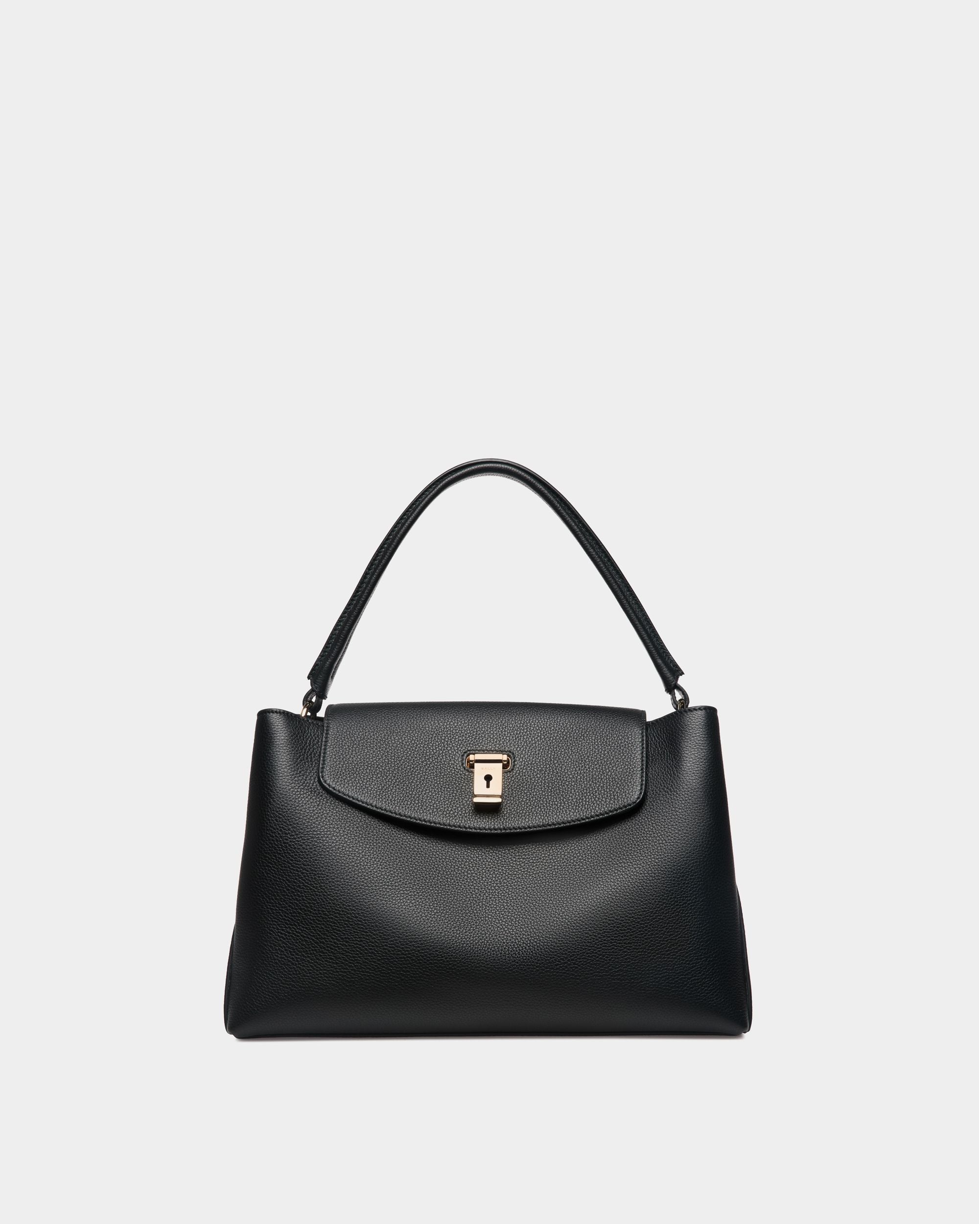 Bally Global - Lock Me Top Handle Bag In Black Grained Leather - Black