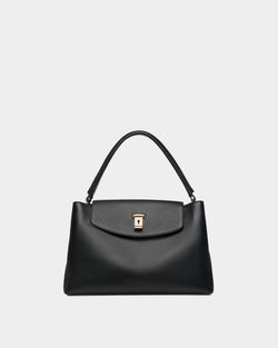 Bolso Con Asa Superior Lock Me De Piel Granulada Negra