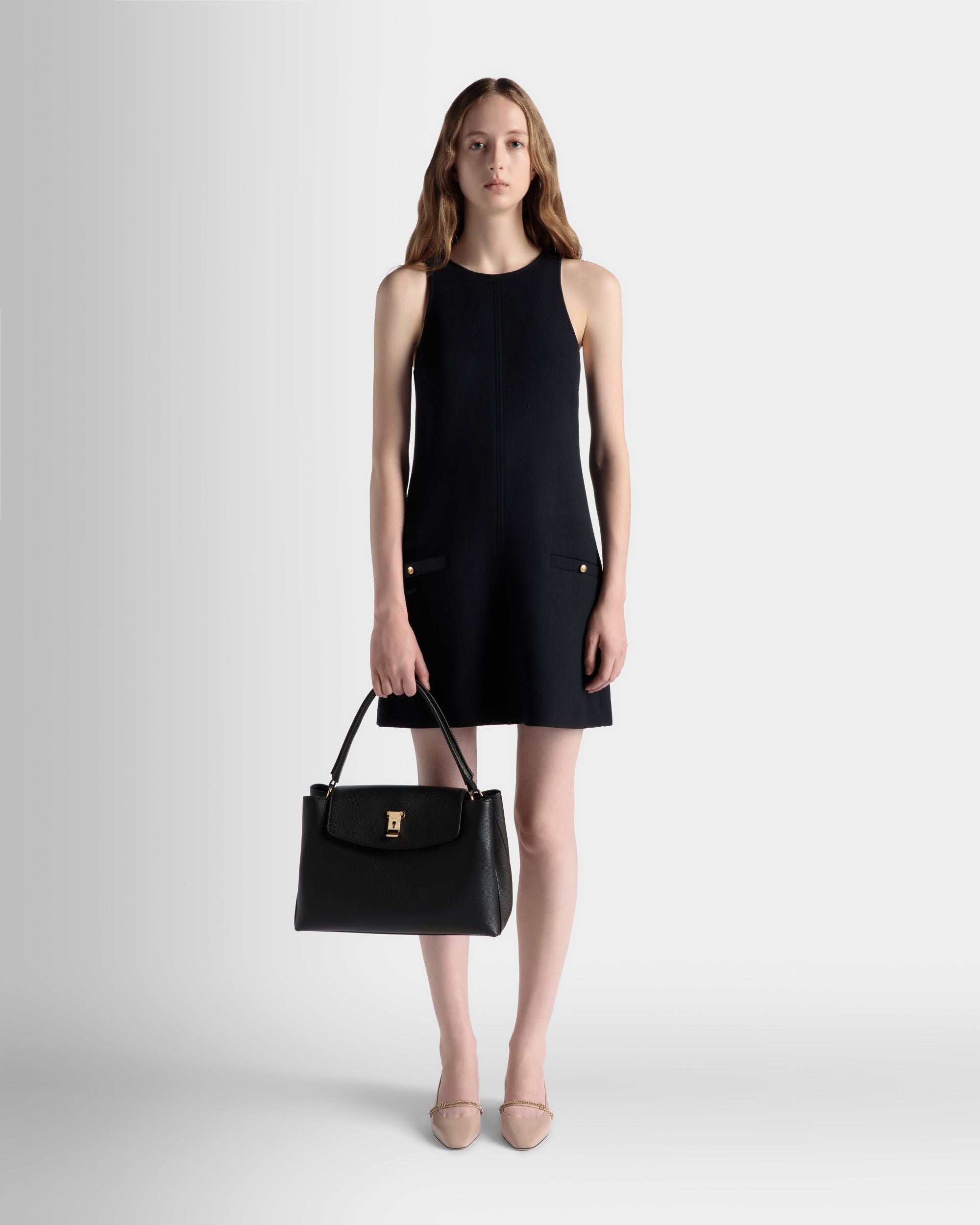 Bally Global - Lock Me Top Handle Bag In Black Grained Leather - Black
