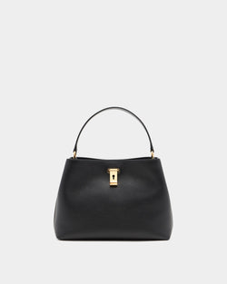 Lock Me Top Handle Bag in Black Grained Leather