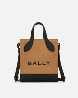 Bar Mini Tote Bag In Beige And Black Canvas And Leather