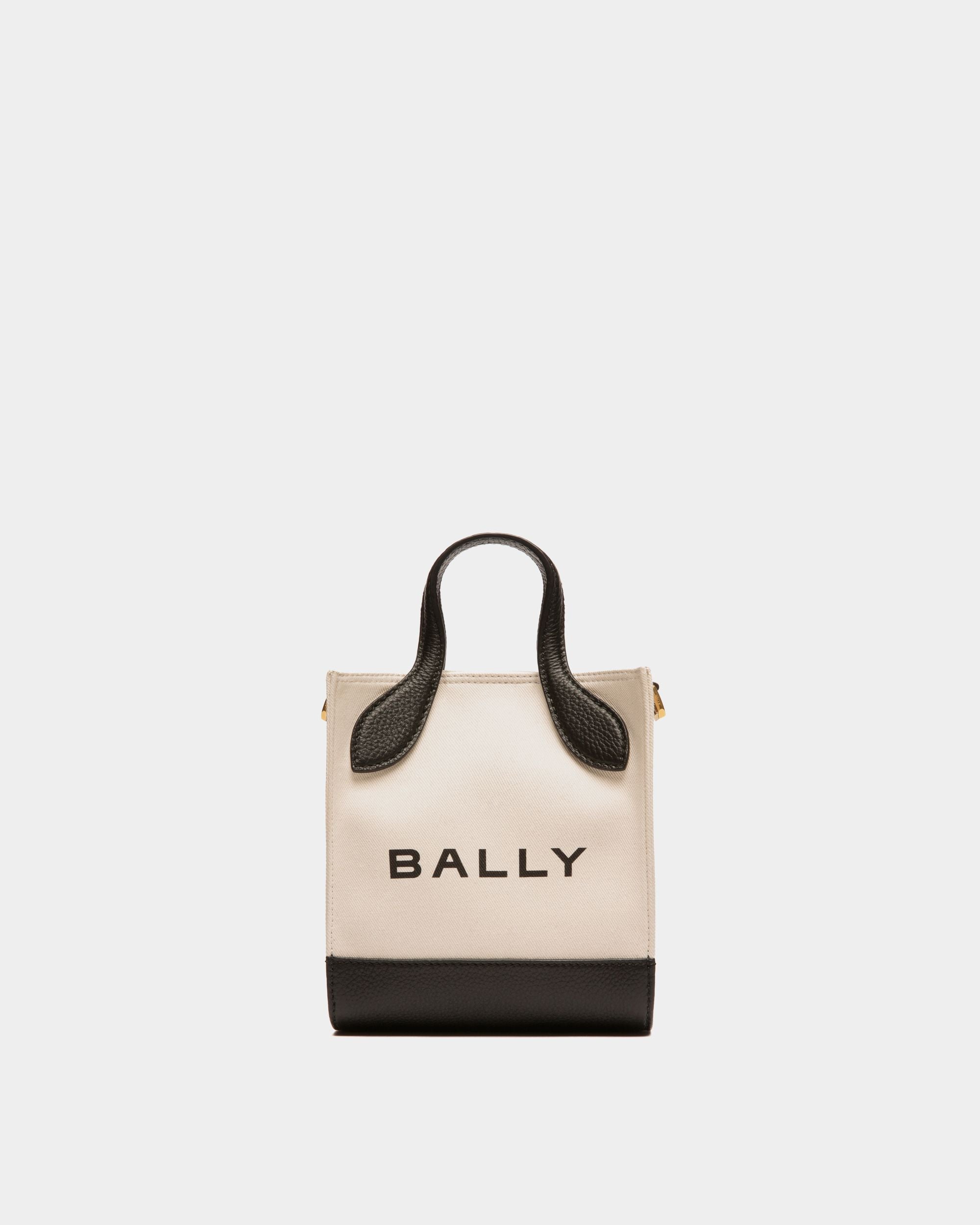 Bally Global - Bar Mini Tote Bag in Neutral And Black Canvas And Leather - White