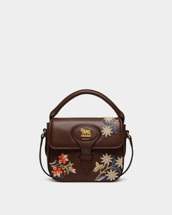Winter Capsule Minibag in Chestnut Brown Leather With Alpine Flowers